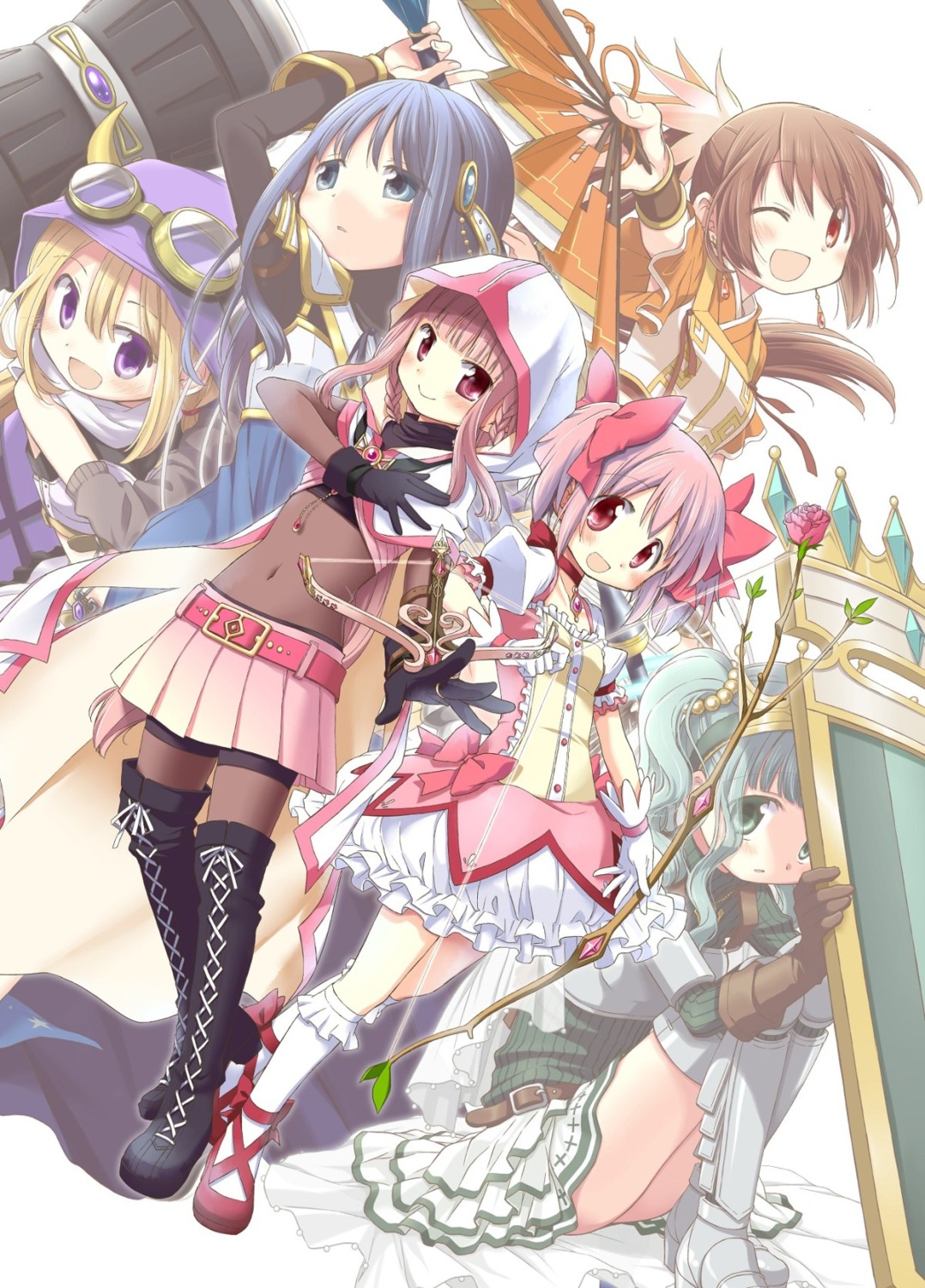 aoki_ume, armor, bike_shorts, bodysuit, futaba_sana, heels, horns, kaname_madoka