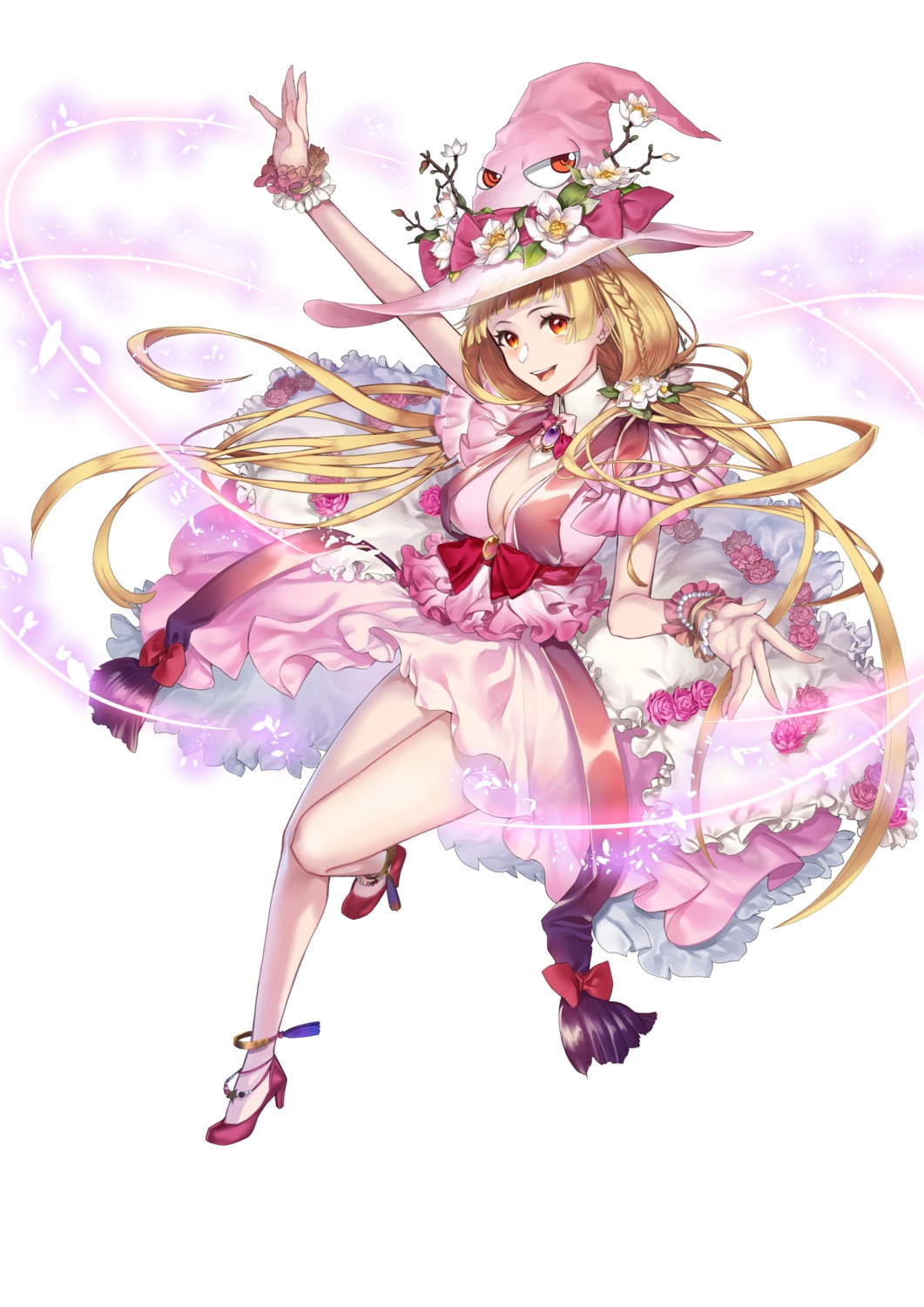 cleavage, dress, fantasy_project, gohee, heels, no_bra, pointy_ears, witch