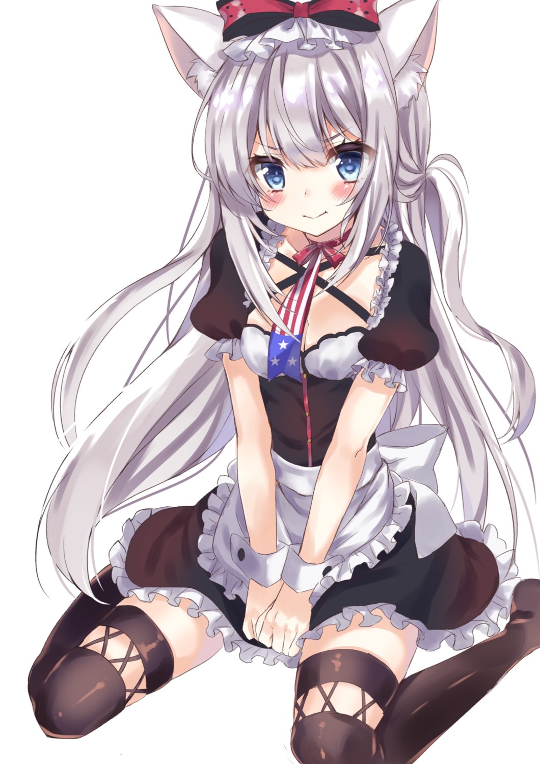animal_ears, azur_lane, cleavage, hammann_(azur_lane), honoka_(moe-moeko), maid, thighhighs
