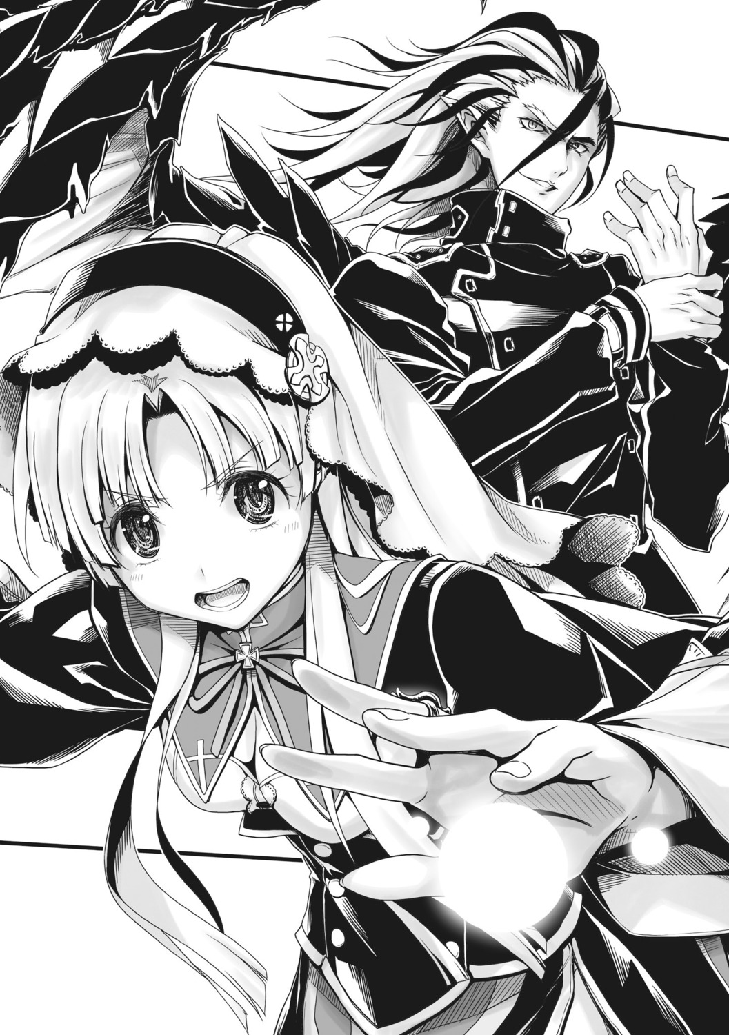 cleavage, highschool_dxd, miyama-zero, monochrome, pointy_ears, seifuku, shin_high_school_dxd