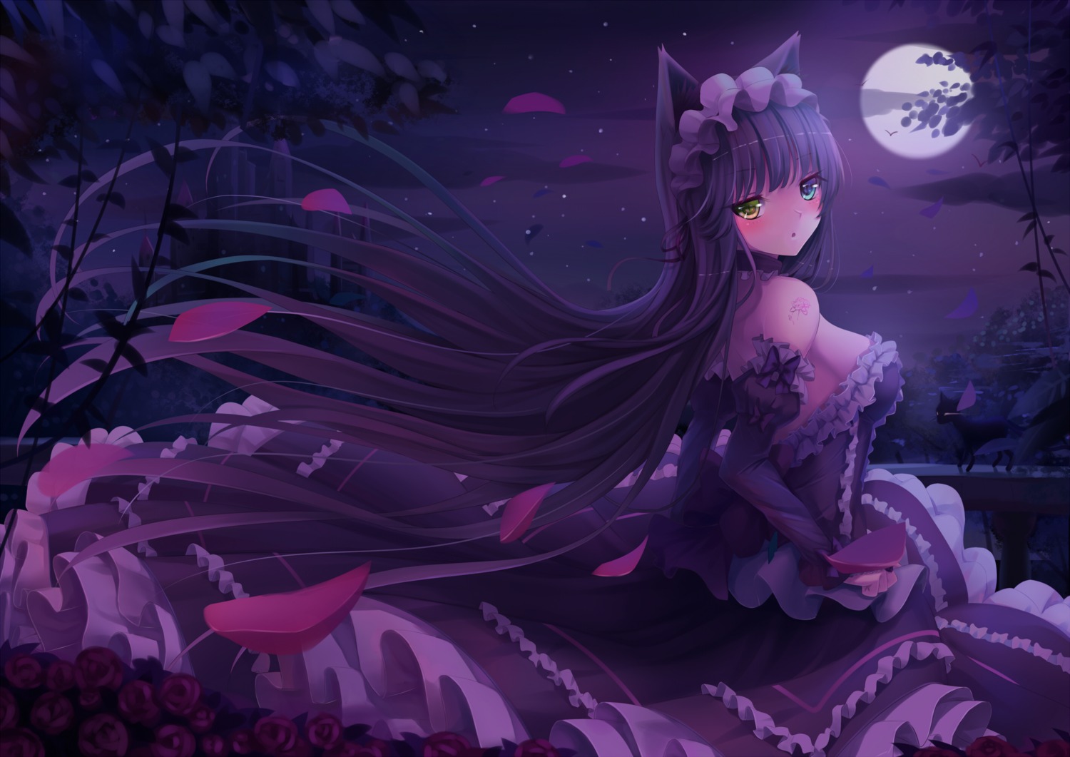 animal_ears, dress, gothic_lolita, heterochromia, lolita_fashion, sonikey0_0, tattoo