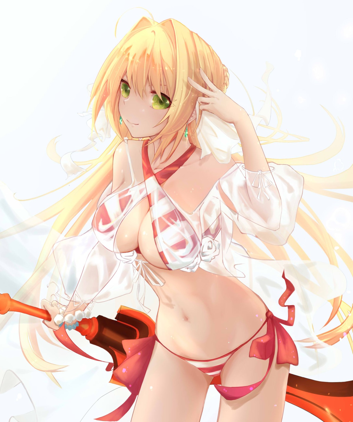 bikini, fate/grand_order, meo_(1271884559), nero_claudius_(fate), see_through, swimsuits, sword