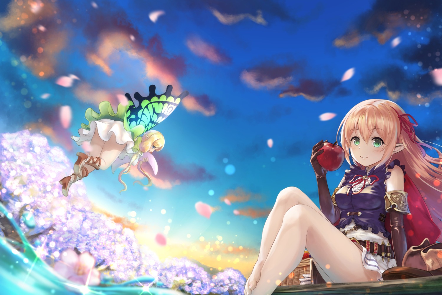 arisa_(shadowverse), elf, feet, heels, pointy_ears, shadowverse, skirt_lift, wings