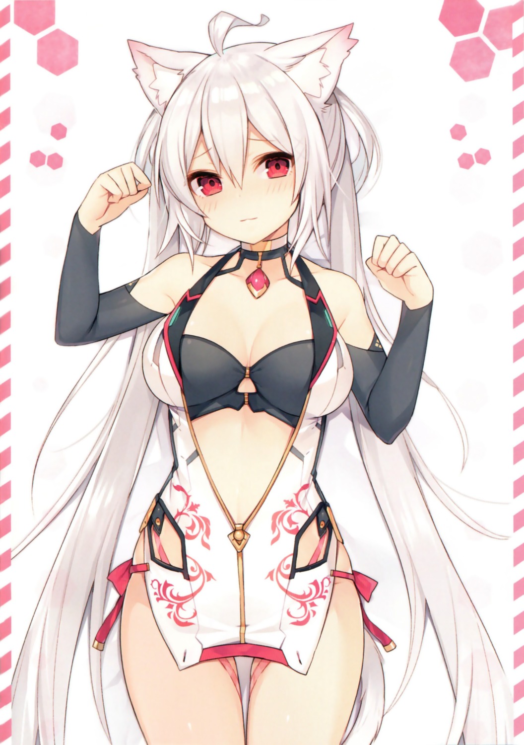 animal_ears, bra, cleavage, matoi_(pso2), muryo, nekomimi, open_shirt, phantasy_star_online_2