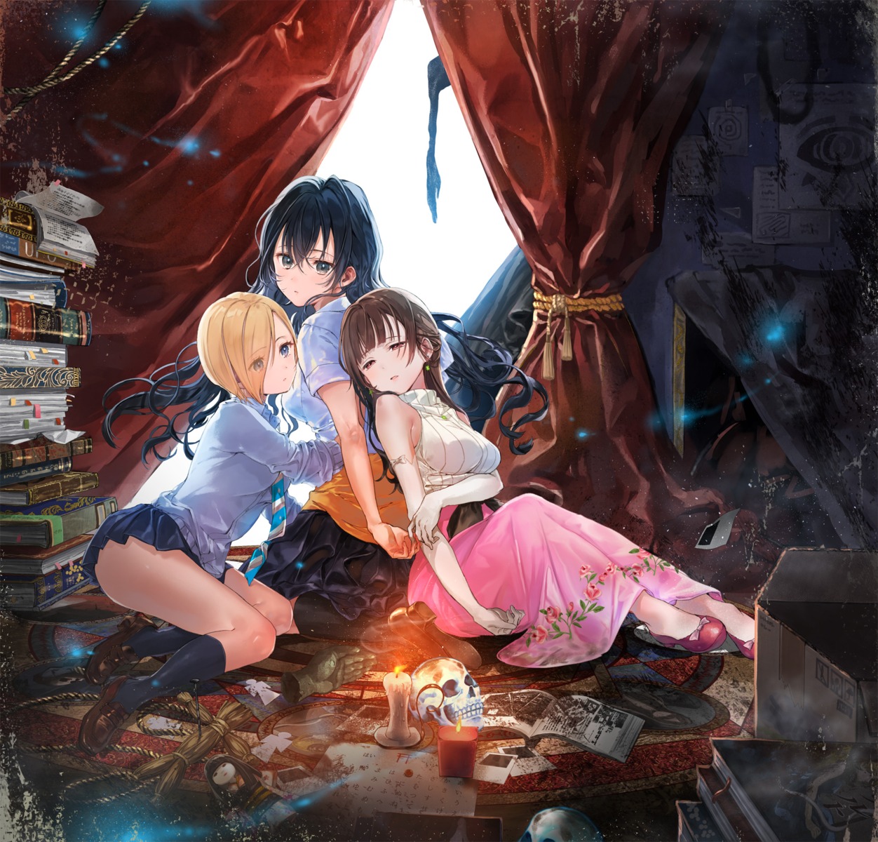 akinashi_koto, hanekoto, heels, kudan_no_folklore, kudan_sakuya, seifuku, shima_touko, sukerasparo, sweater, yuri