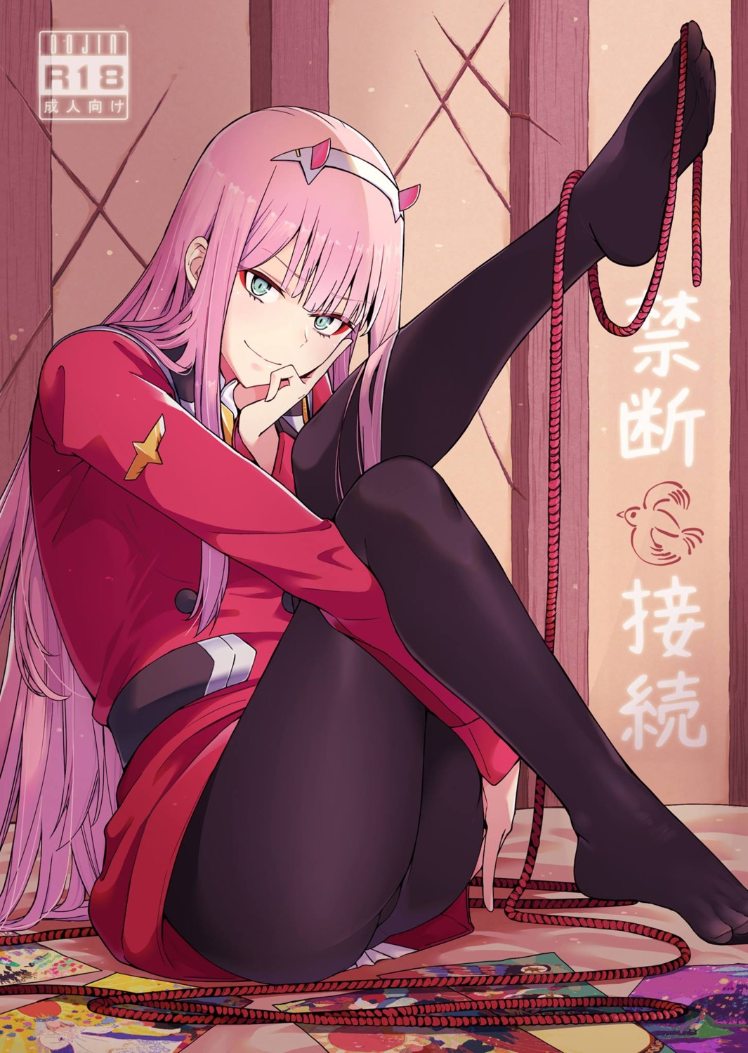 chicke_iii, darling_in_the_franxx, feet, horns, pantyhose, uniform, zero_two_(darling_in_the_franxx)