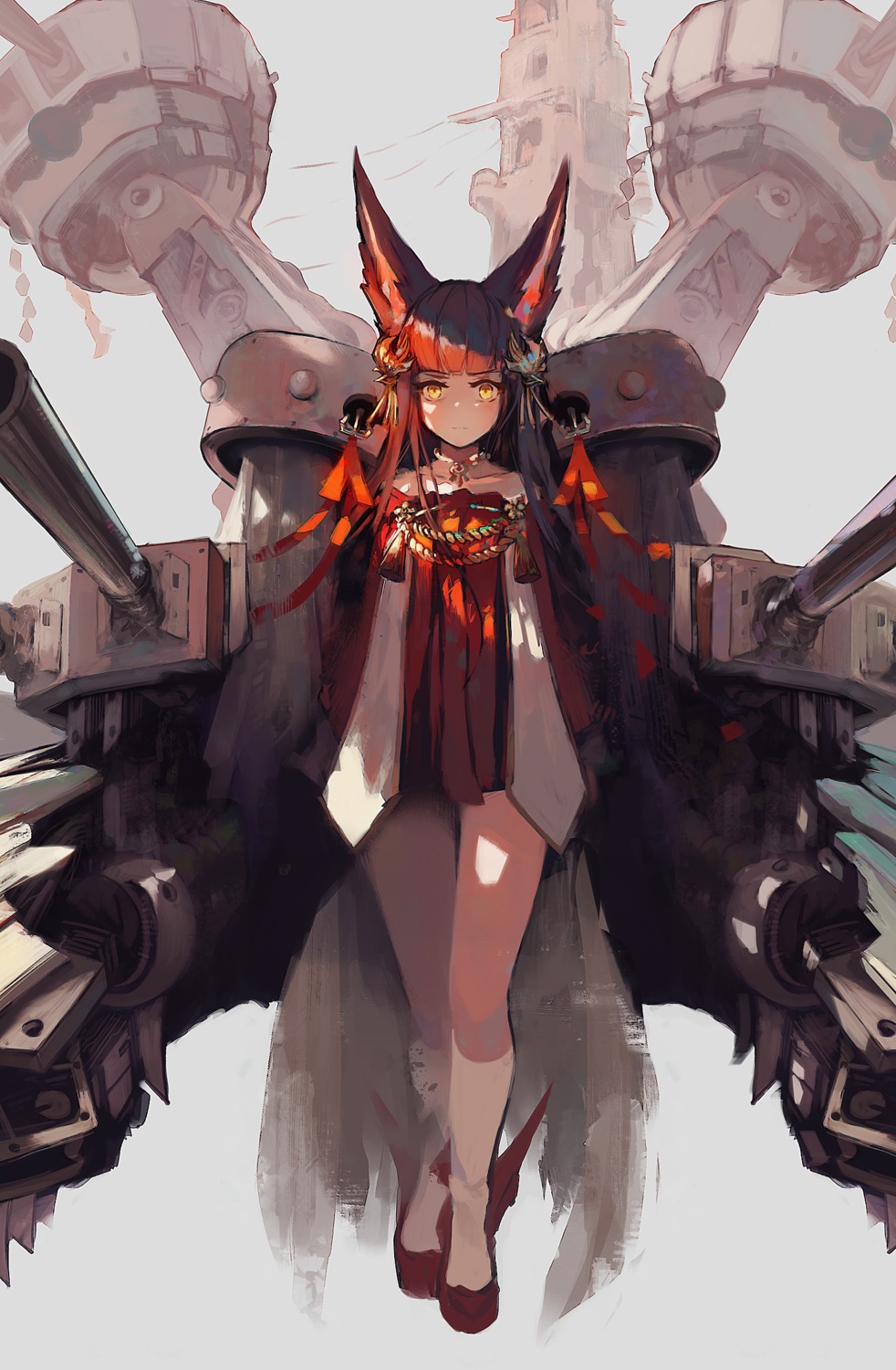 animal_ears, azur_lane, japanese_clothes, nagato_(azur_lane), natsumoka, sketch