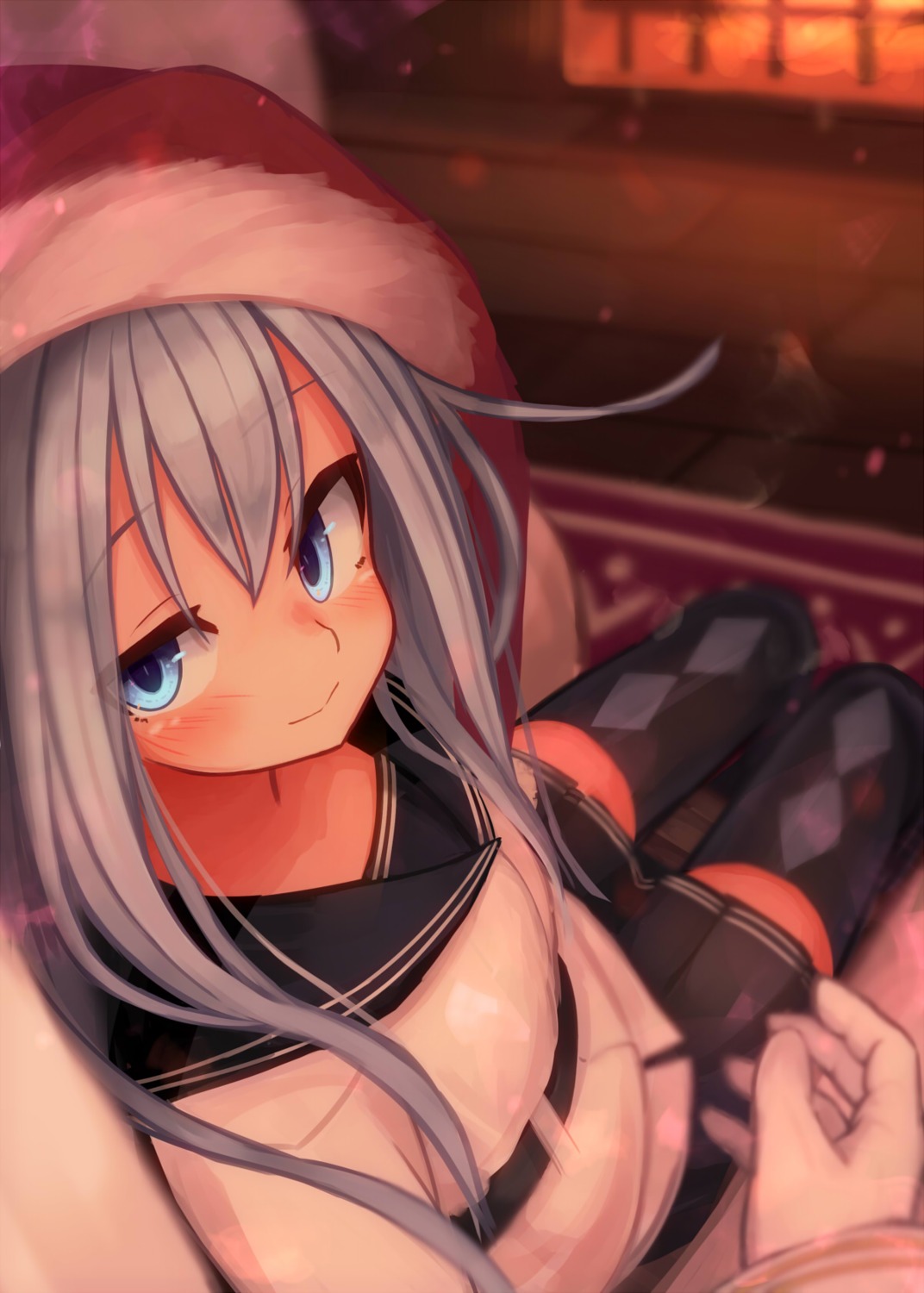 christmas, hibiki_(kancolle), kantai_collection, reitou_mikan, seifuku, thighhighs