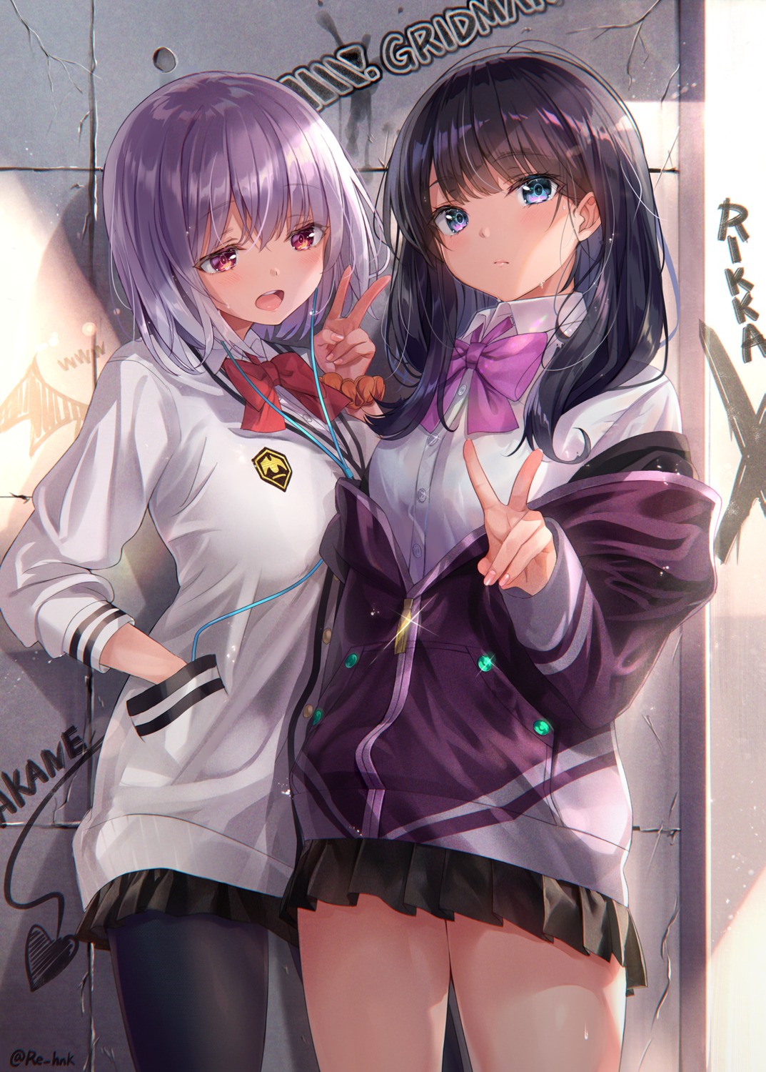 cosplay, gridman_universe, headphones, pantyhose, sakura_honoka_(srhk0623), seifuku, shinjou_akane, ssss.gridman, sweater, takarada_rikka
