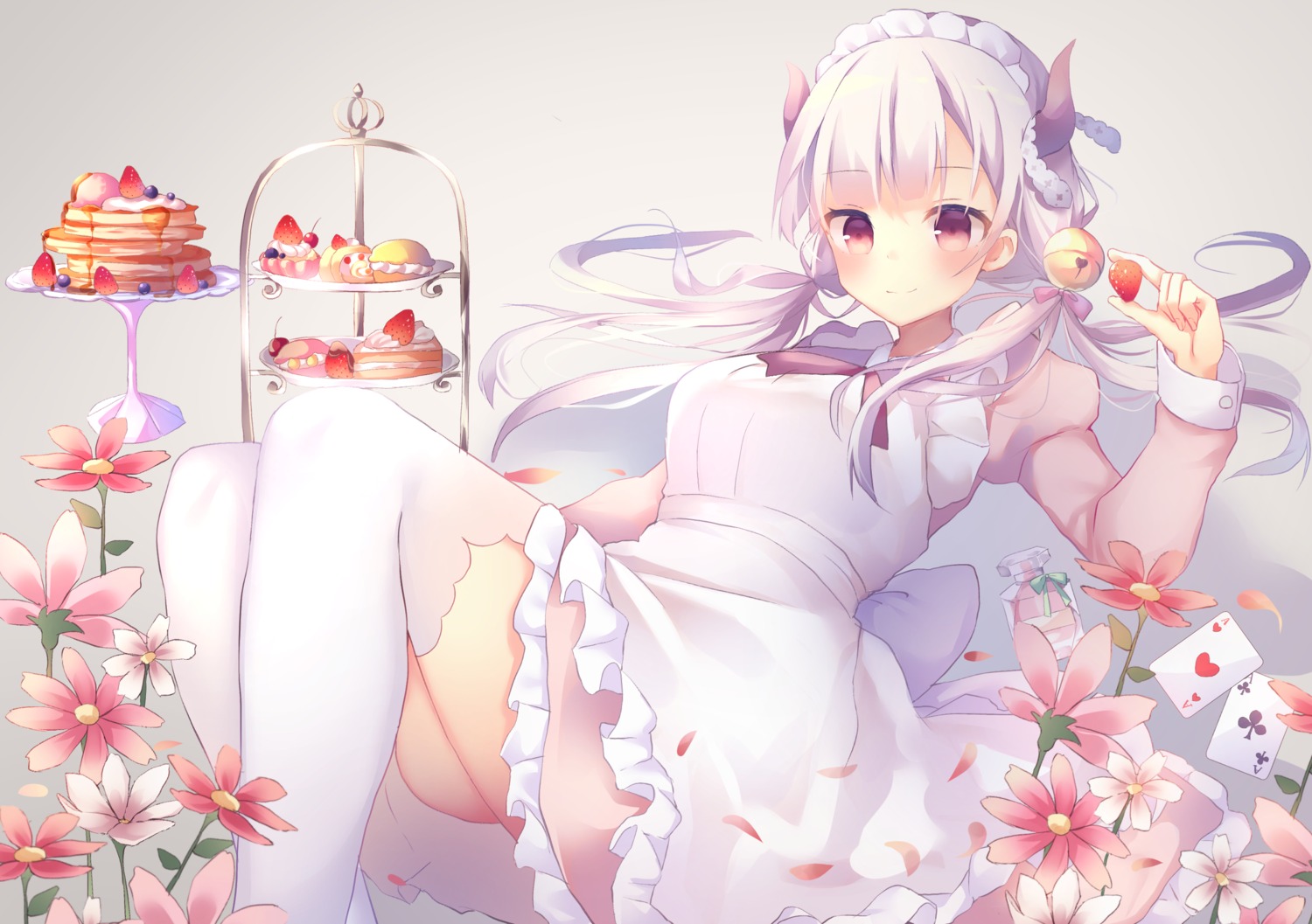 horns, maid, thighhighs, tsuruse