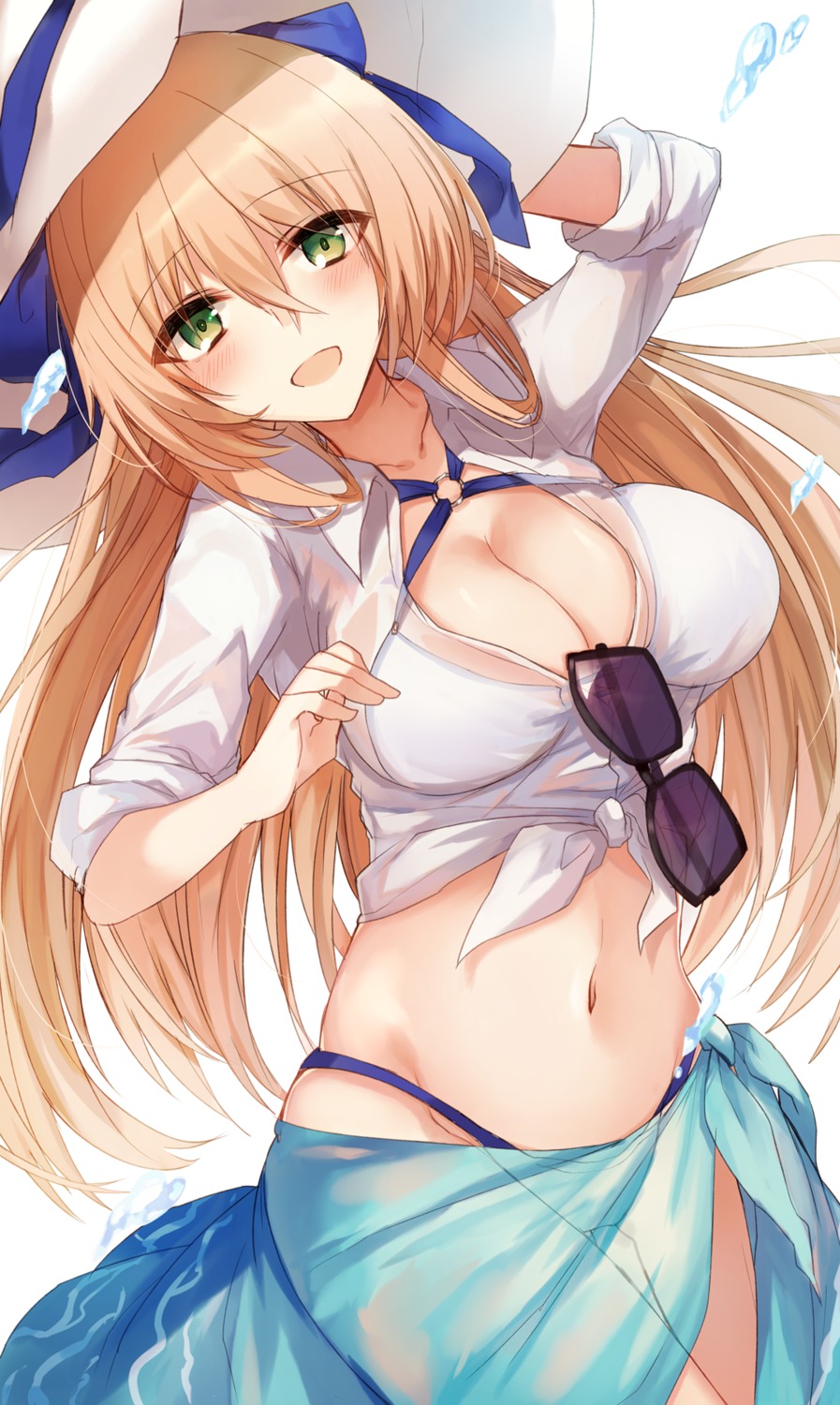 bikini, cleavage, dress_shirt, girls_frontline, kinona, megane, open_shirt, see_through