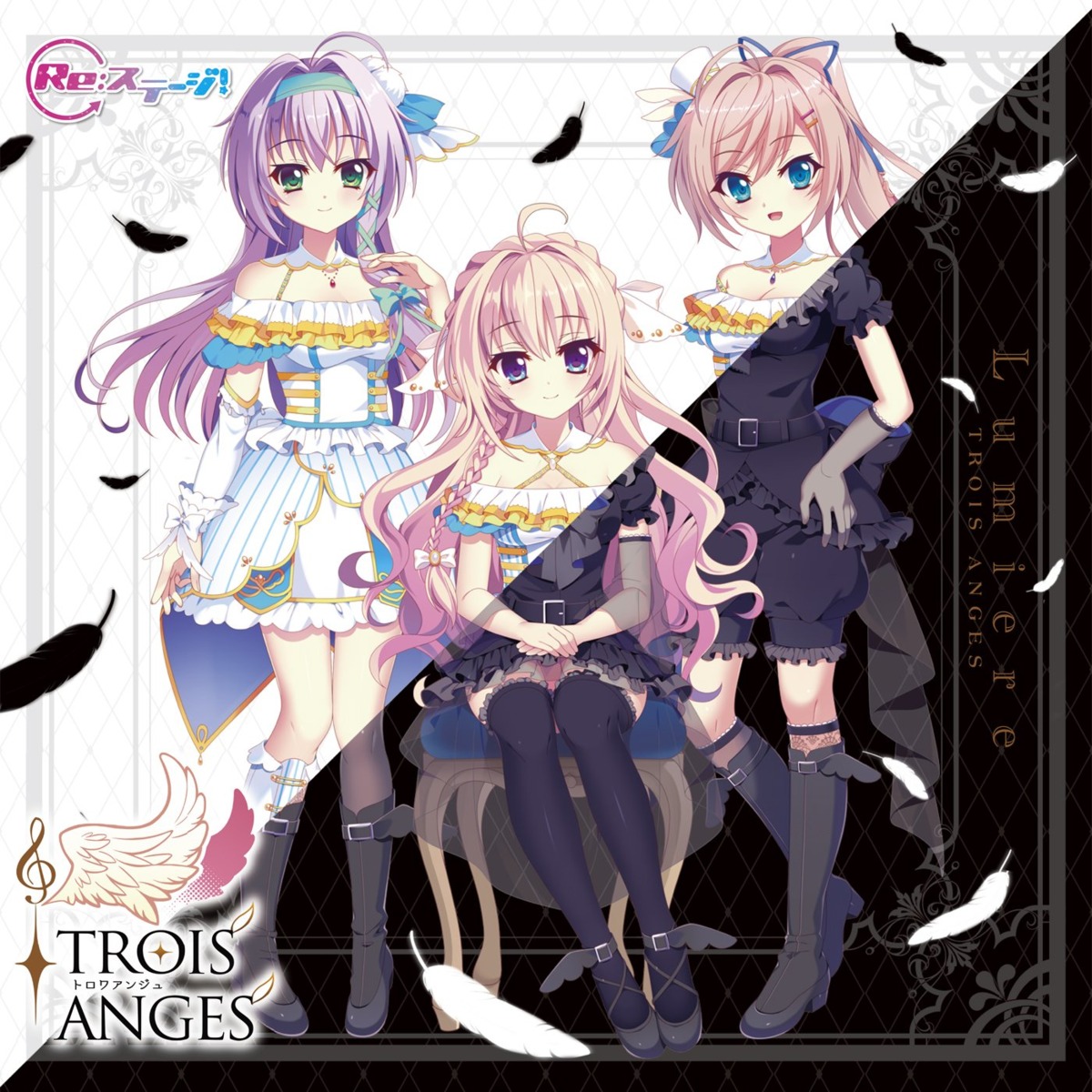 bloomers, cleavage, disc_cover, dress, heels, himura_nagisa, hokaze_kanade, izumi_tsubasu, pantsu, re:stage!_project, see_through, shiratori_amaha, thighhighs