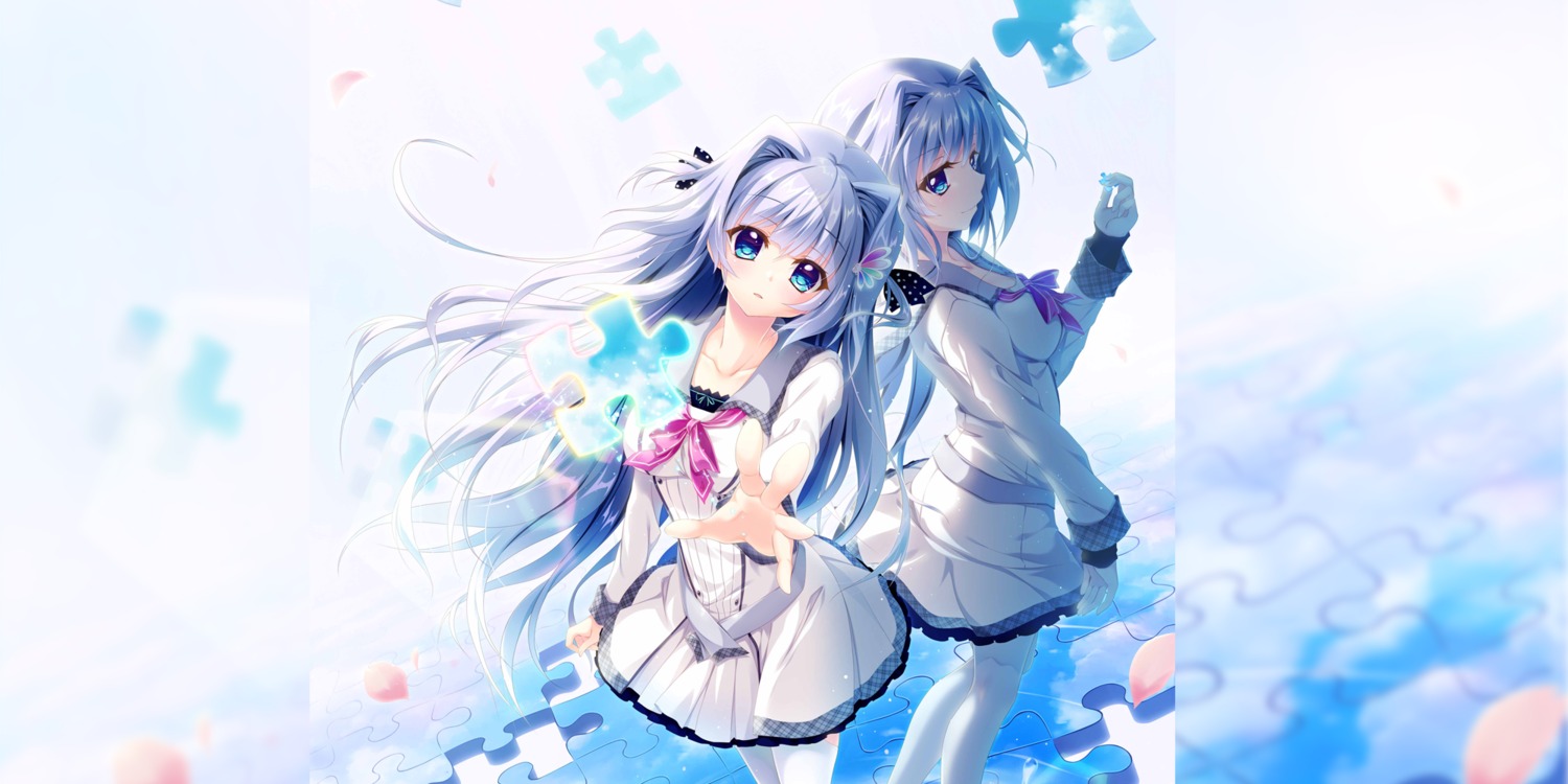 9-nine-, 9-nine-_haruiro_harukoi_harunokaze, izumi_tsubasu, kousaka_haruka, palette, pantyhose, seifuku, thighhighs
