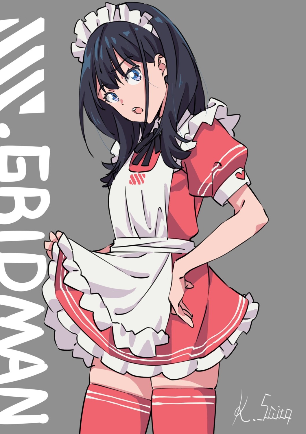 gridman_universe, maid, saitou_kengo, skirt_lift, ssss.gridman, takarada_rikka
