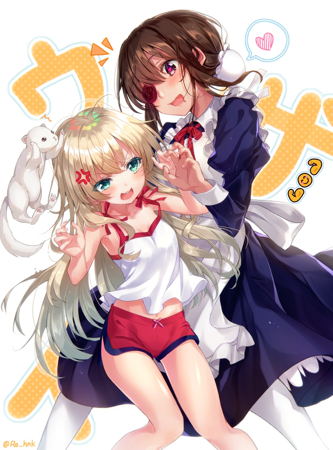 cleavage, eyepatch, kamoi_tsubame, kumagoro_(usamaid), maid, pantyhose, sakura_honoka_(srhk0623), takanashi_misha, uchi_no_maid_ga_uzasugiru!