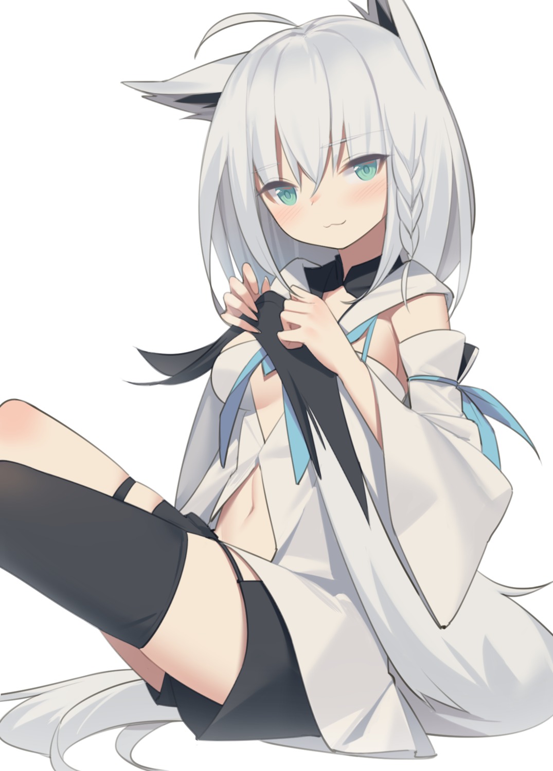 animal_ears, garter, hololive, hololive_gamers, kildir, kitsune, no_bra, shirakami_fubuki, tail, thighhighs