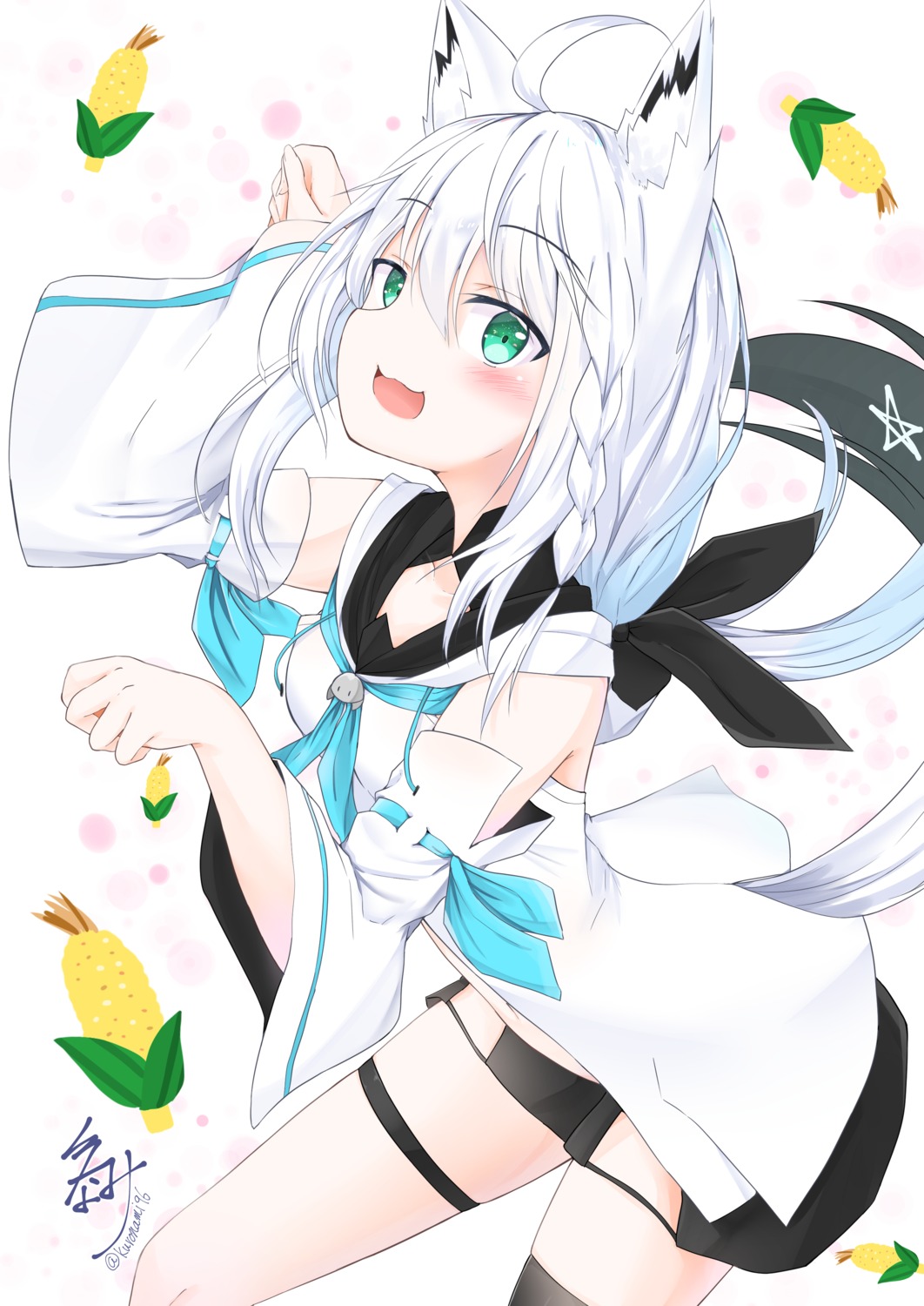 animal_ears, garter, hololive, hololive_gamers, kitsune, namikawa_kuroha, shirakami_fubuki, tail, thighhighs