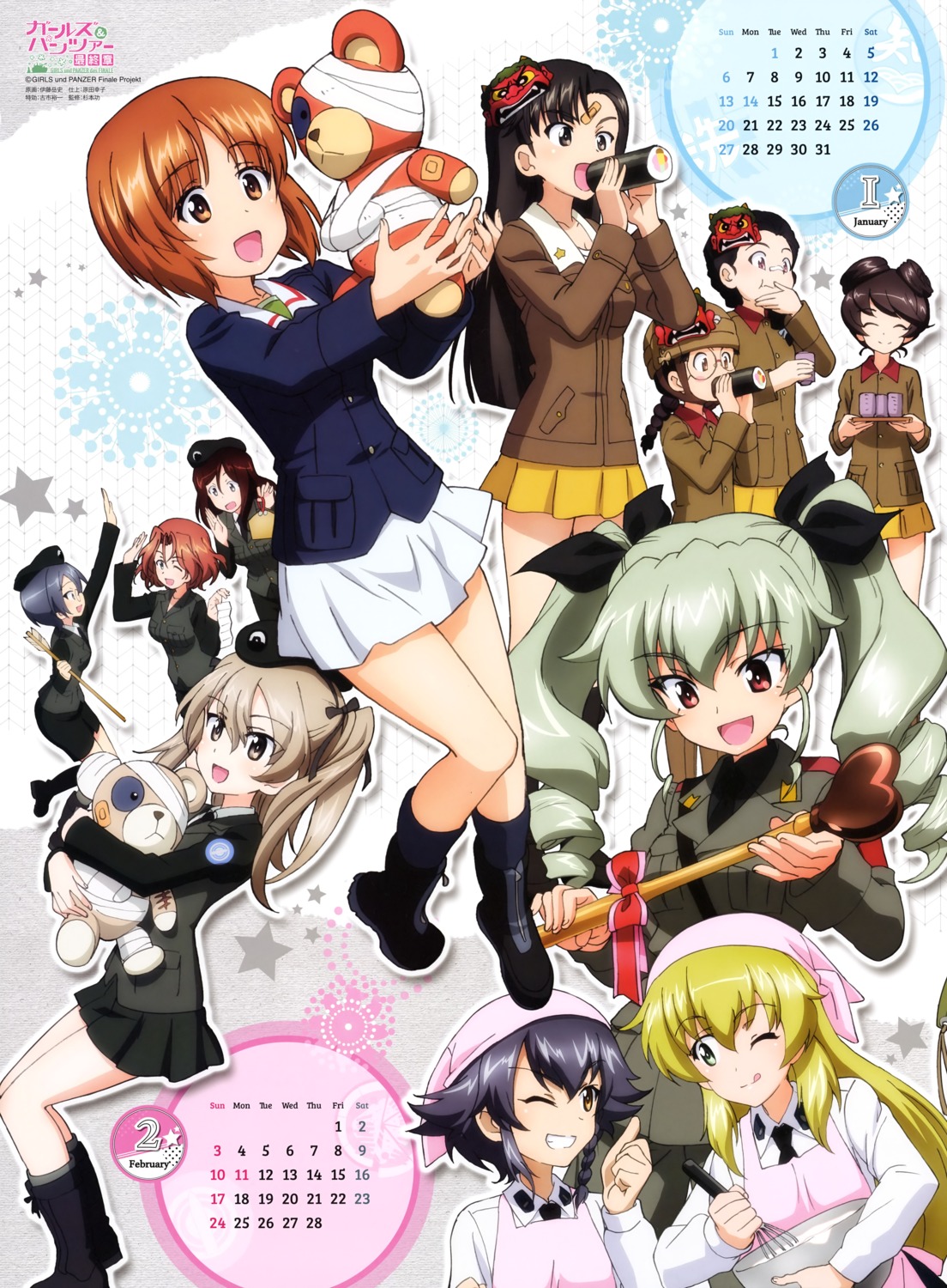 anchovy, azumi_(girls_und_panzer), bandages, bandaid, calendar, carpaccio, fukuda_haru, girls_und_panzer