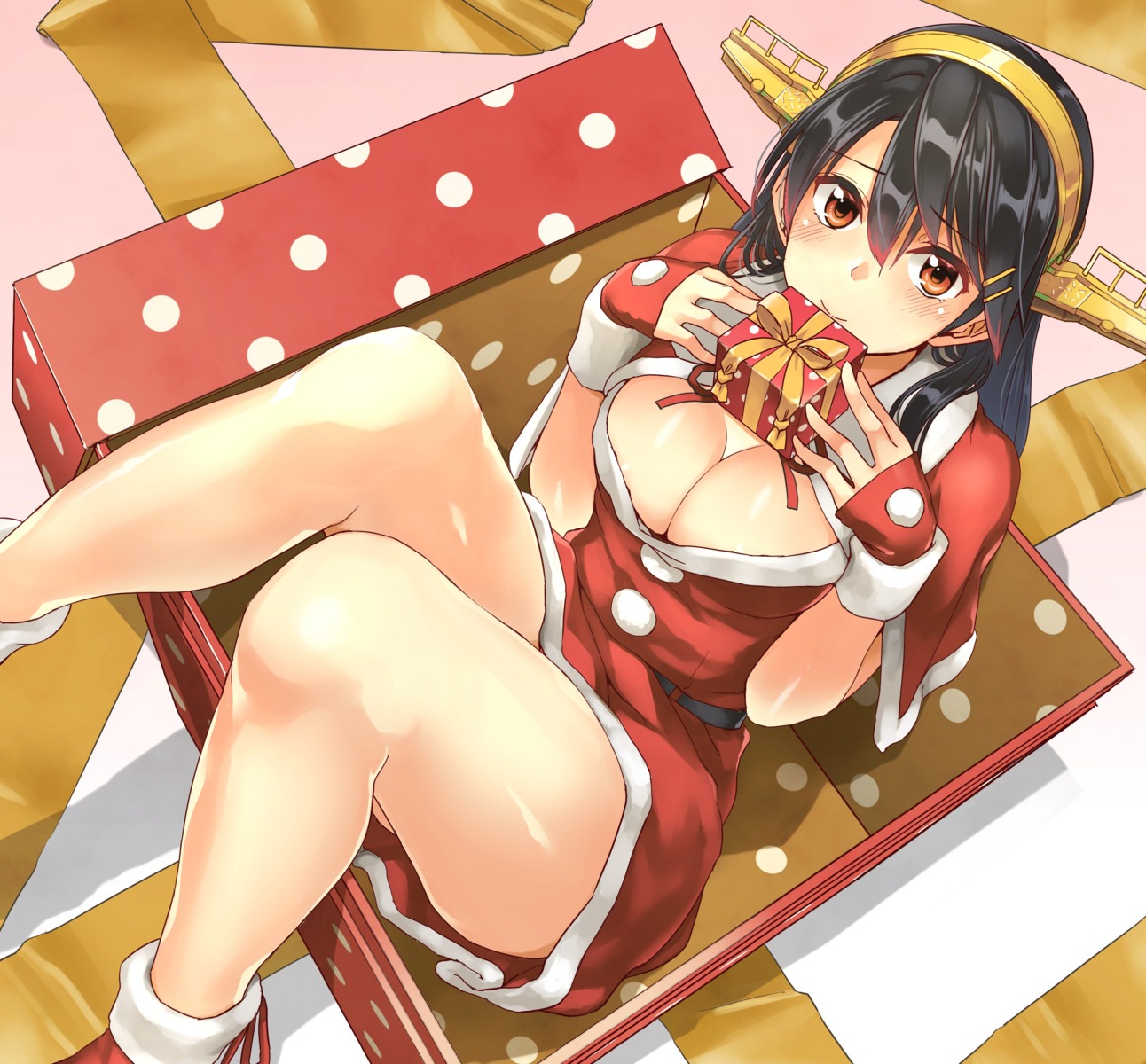 abo, christmas, cleavage, dress, haruna_(kancolle), kantai_collection