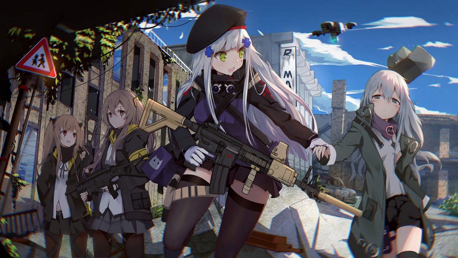 g11_(girls_frontline), garter, girls_frontline, gun, hemyi, hk416_(girls_frontline), pantyhose, thighhighs