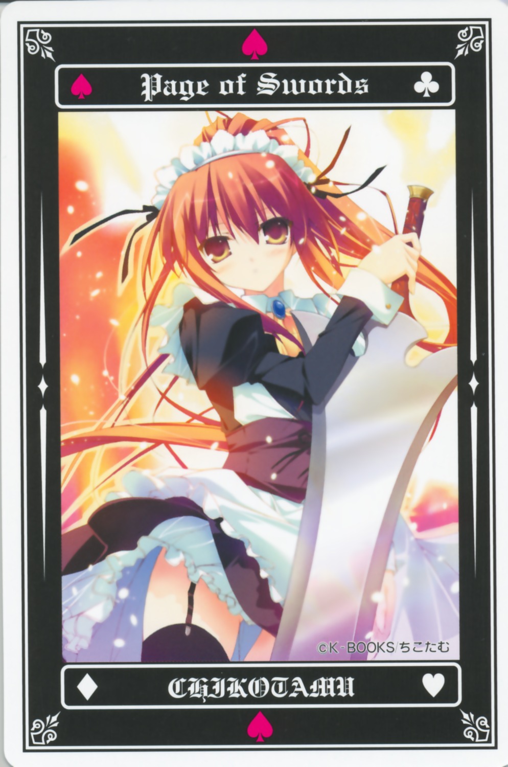 chikotam, k-books, maid, overfiltered, stockings, sword, tarot, thighhighs