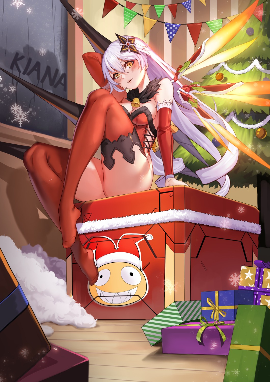 benghuai_xueyuan, christmas, cleavage, honkai_impact, kiana_kaslana, merchant91, thighhighs, wings