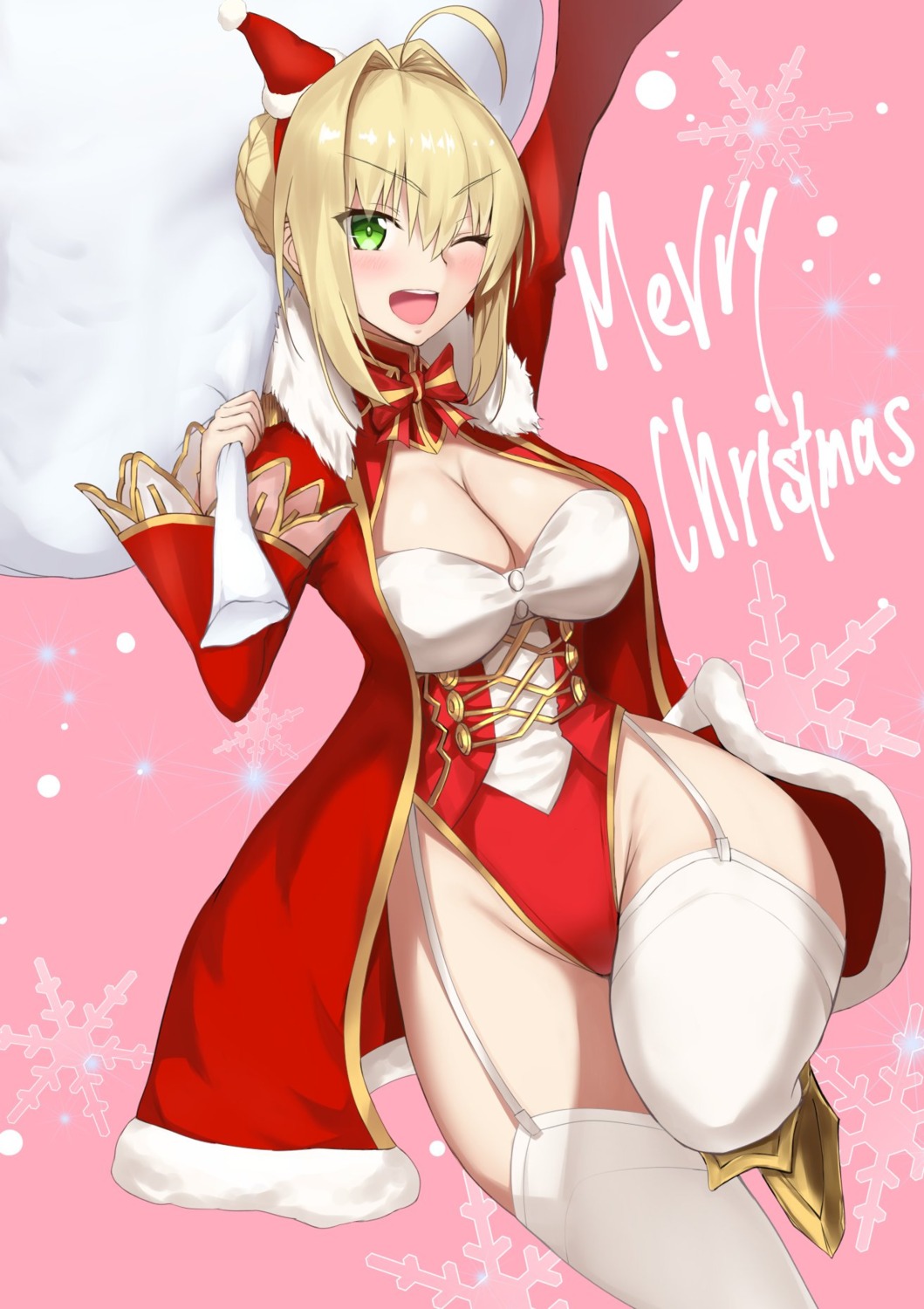 akatsuki_ikki, christmas, cleavage, fate/grand_order, leotard, nero_claudius_(fate), stockings, thighhighs