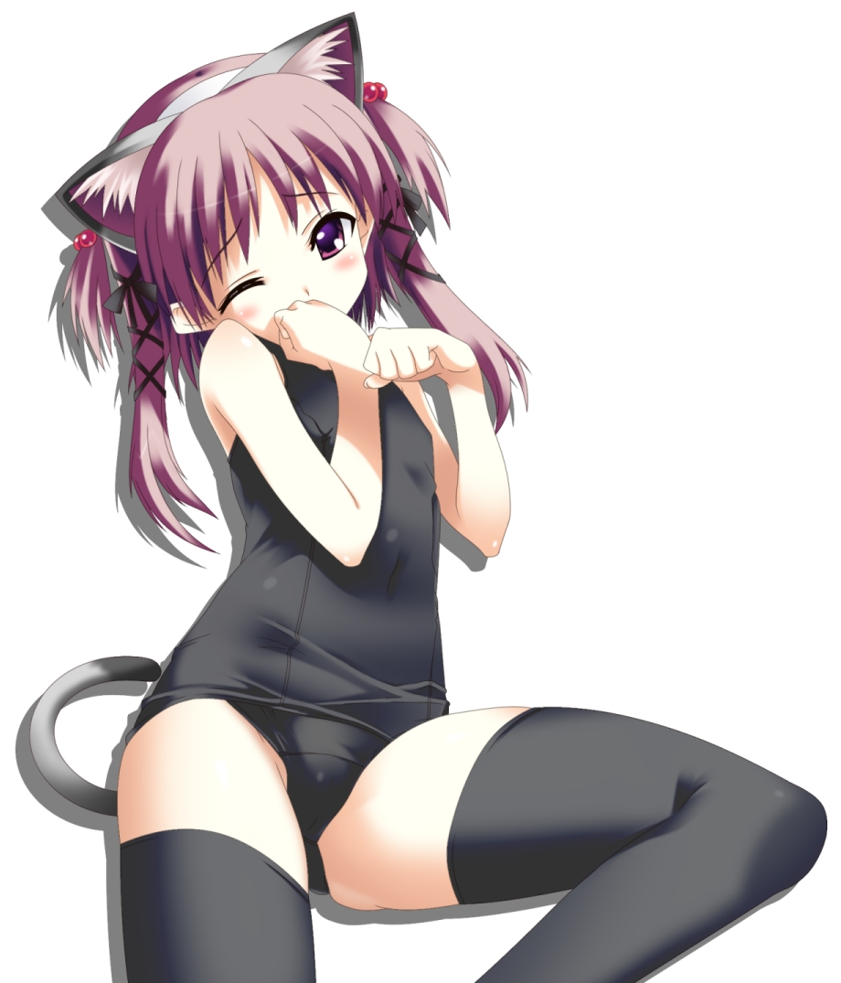 animal_ears, nanako, nekomimi, rindouao, school_swimsuit, swimsuits, thighhighs, to_heart_(series)