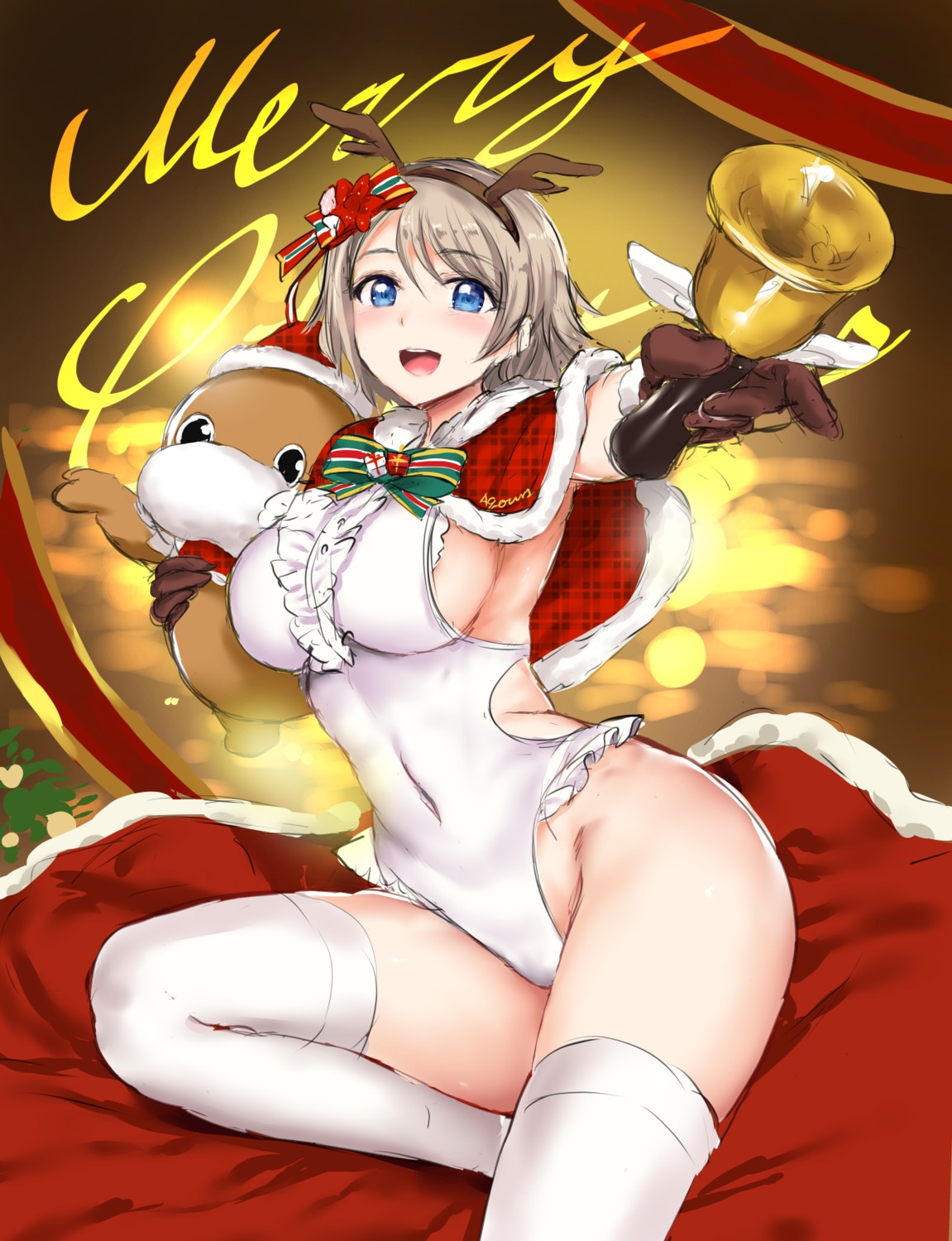 christmas, horns, kamishiro_ryuu, leotard, love_live!_(series), love_live!_sunshine!!, thighhighs, watanabe_you