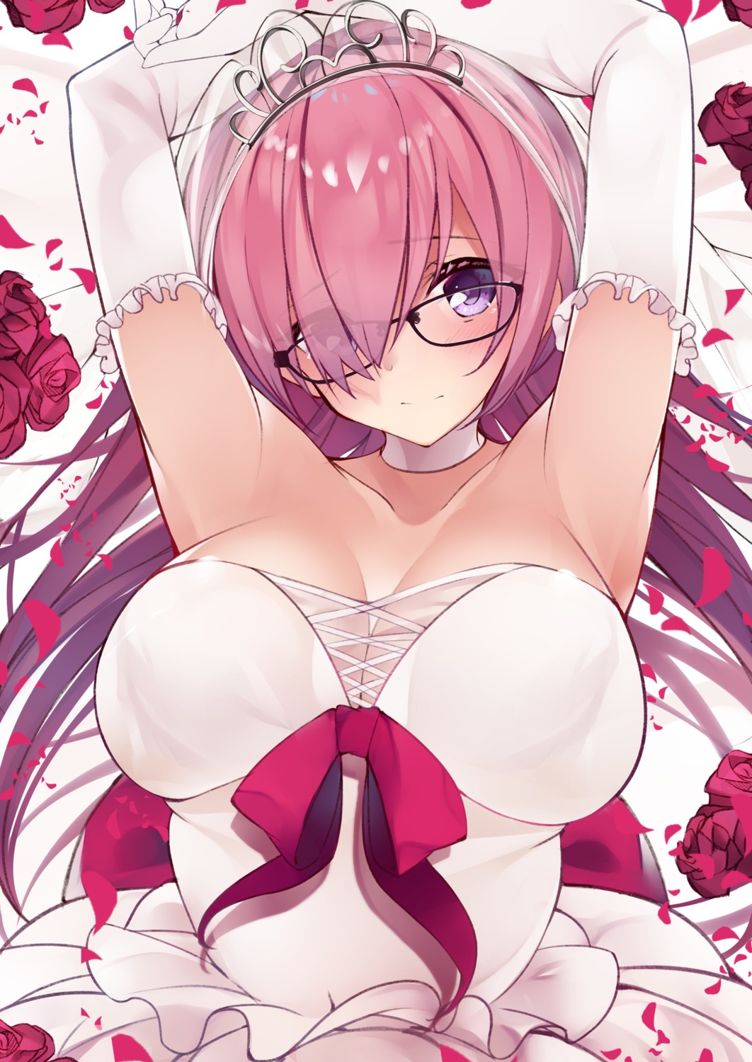 cleavage, dress, fate/grand_order, mash_kyrielight, megane, netarou, wedding_dress