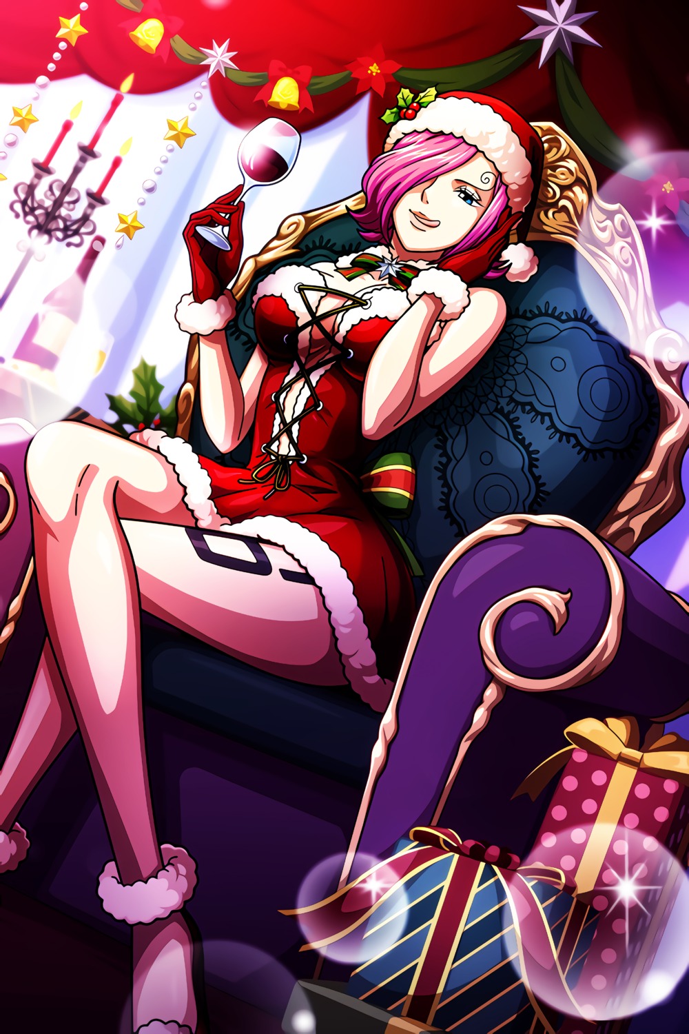 christmas, cleavage, dress, no_bra, one_piece, tagme, tattoo, vinsmoke_reiju