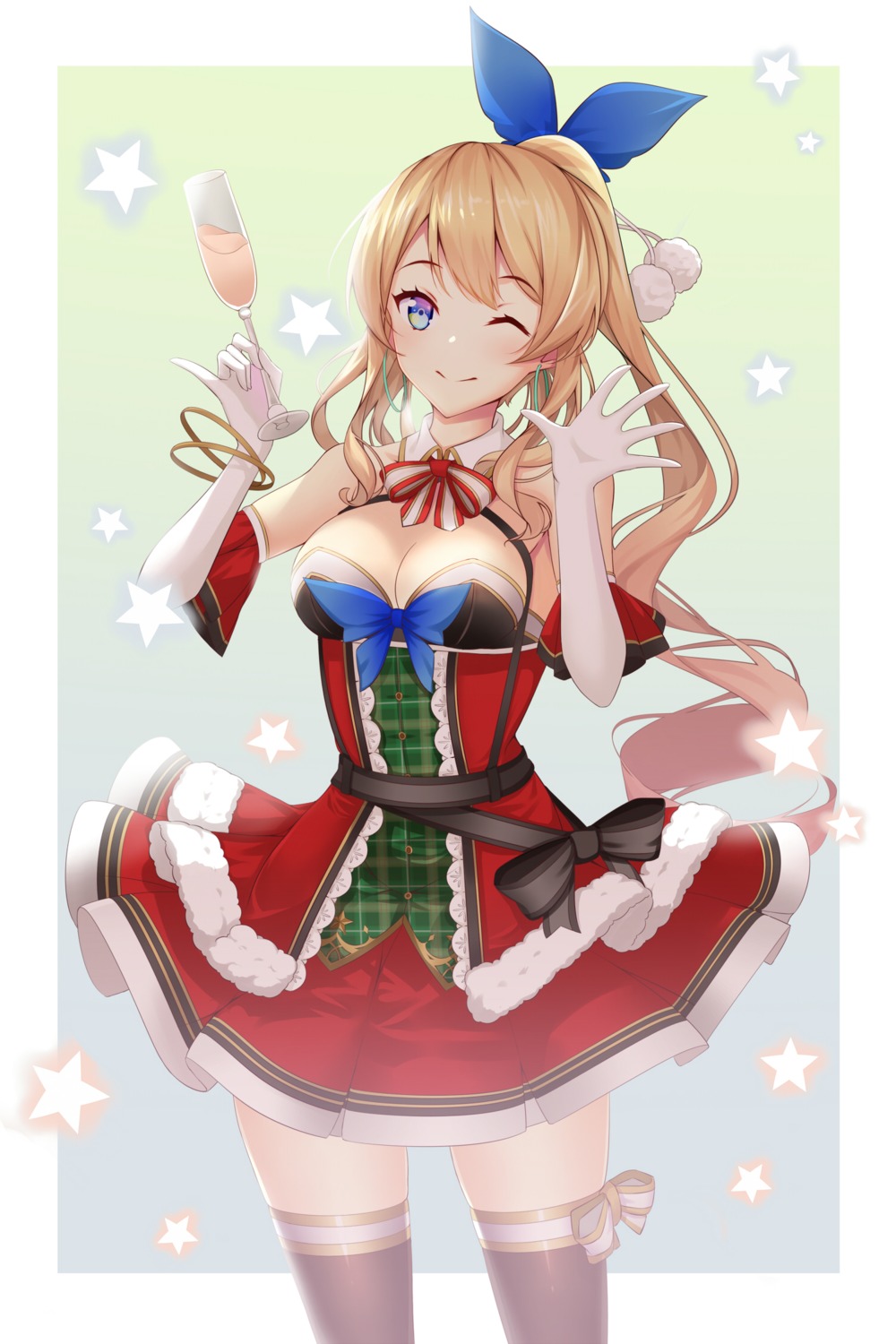 christmas, cleavage, dress, koyaya, mirai_akari, mirai_akari_project, thighhighs