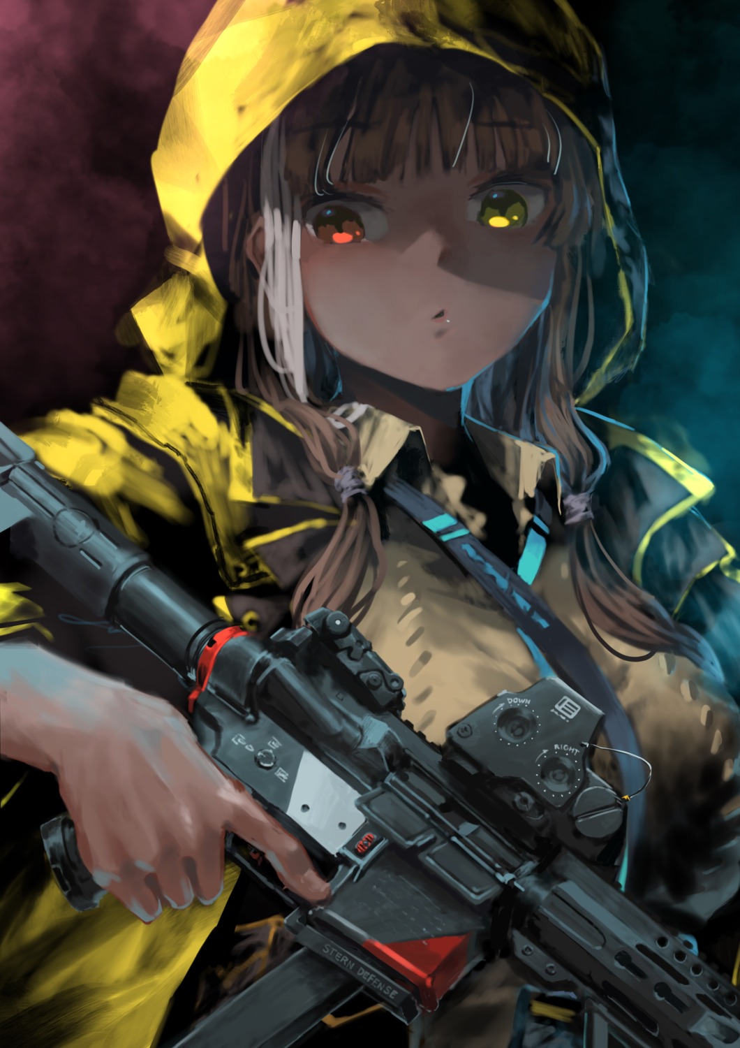 aamond, girls_frontline, gun, heterochromia, ro635_(girls_frontline)