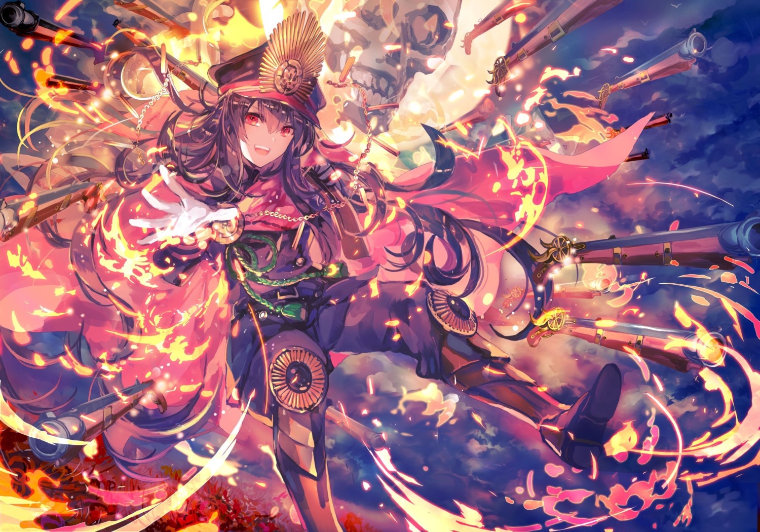 fate/grand_order, gun, oda_nobunaga_(fate), rioka_(southern_blue_sky), uniform