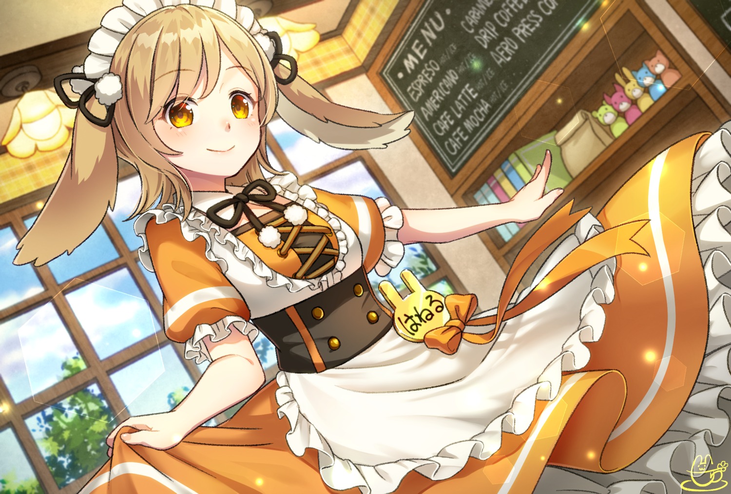 haneru_channel, inaba_haneru, maid, shuu@maihikuboshuchu, skirt_lift, waitress