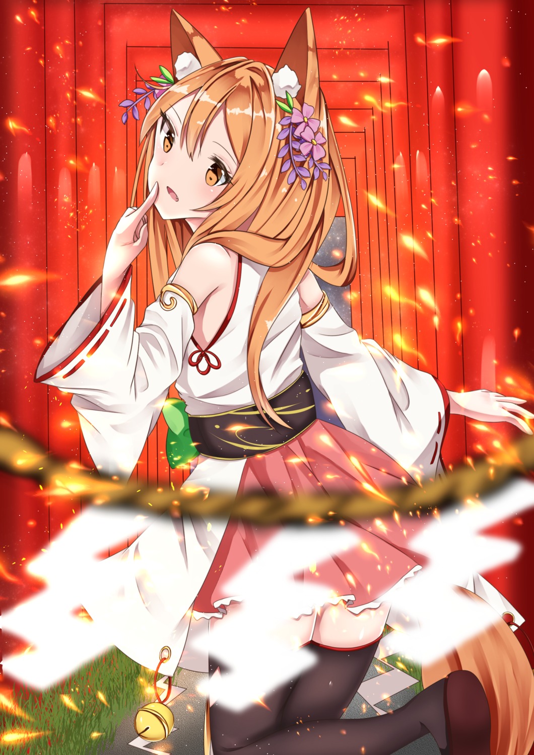 7naako5, animal_ears, kitsune, miko, shironeko_project, thighhighs