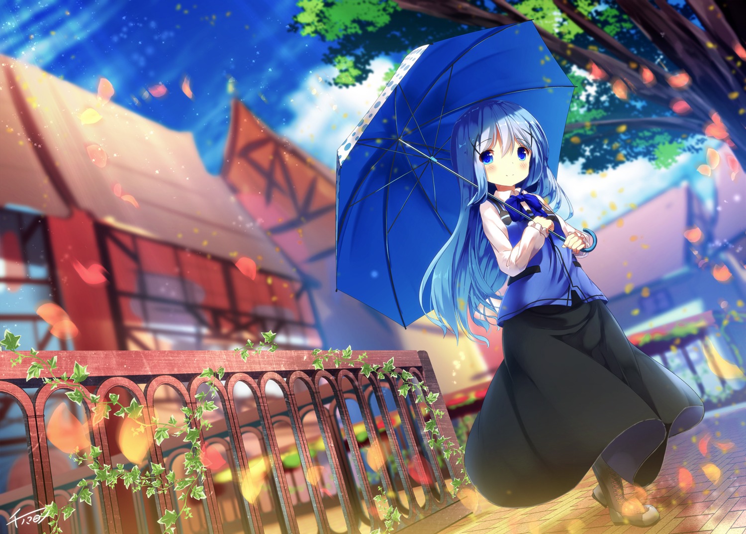 chinomaron, gochuumon_wa_usagi_desu_ka?, kafuu_chino, umbrella, waitress