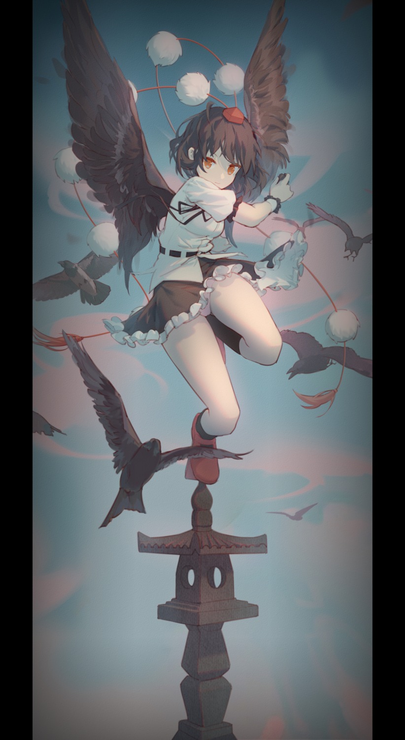 bibiko, pantsu, shameimaru_aya, skirt_lift, touhou, wings