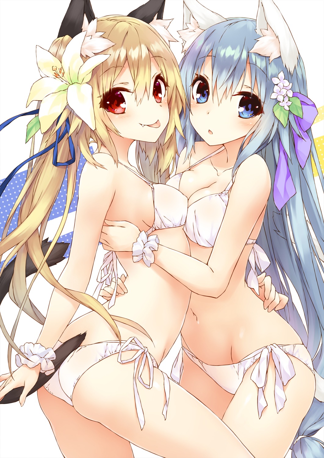 animal_ears, ass, bikini, cleavage, saeki_thoma, swimsuits, symmetrical_docking, tail