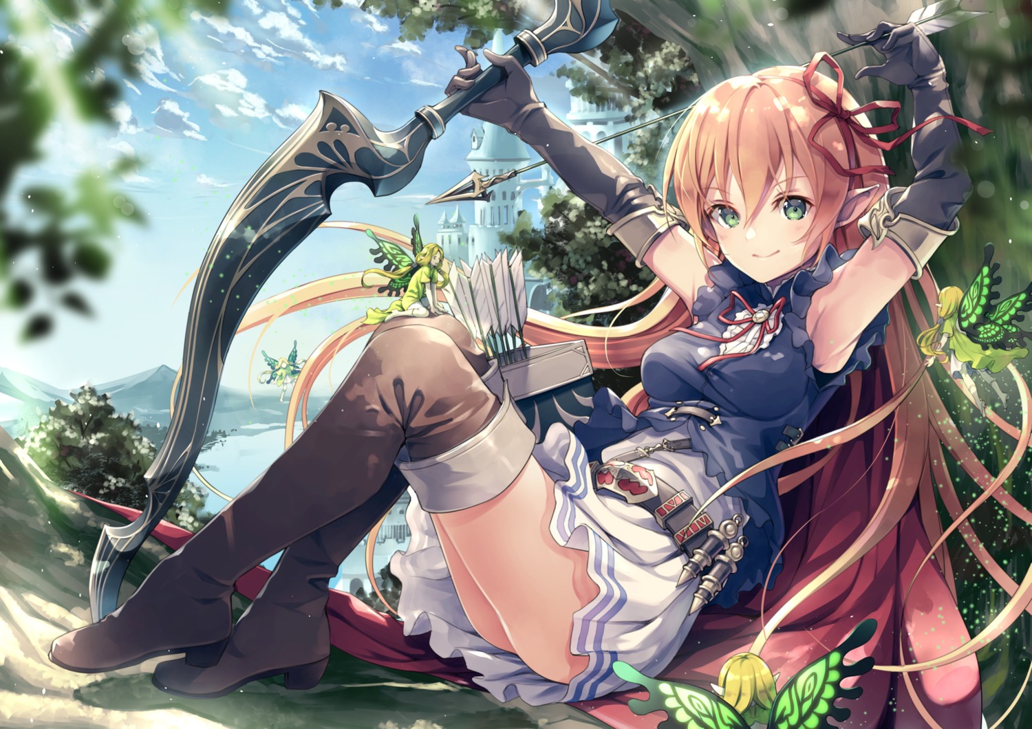 arisa_(shadowverse), armor, elf, fairy, heels, pointy_ears, shadowverse, skirt_lift