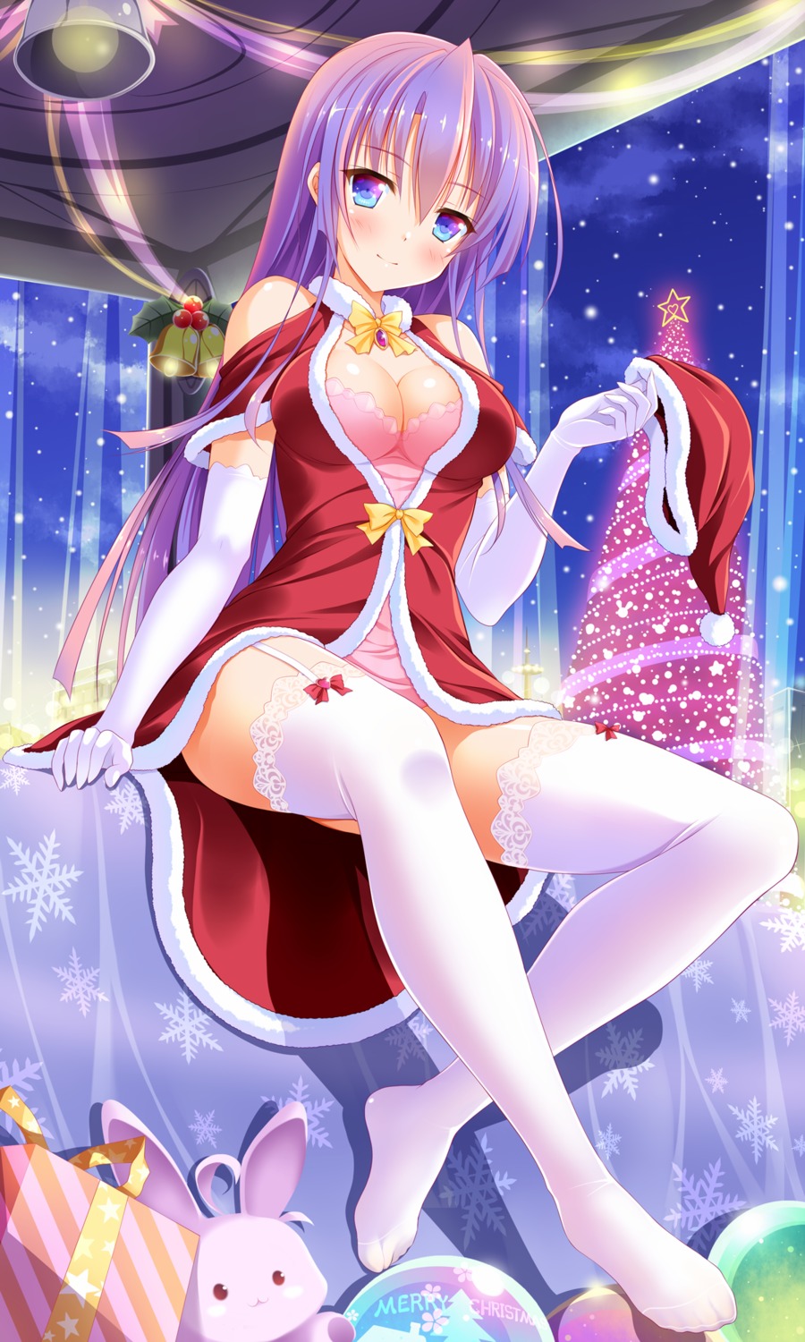 christmas, cleavage, dress, stockings, thighhighs, yagami-all_hail_nanao