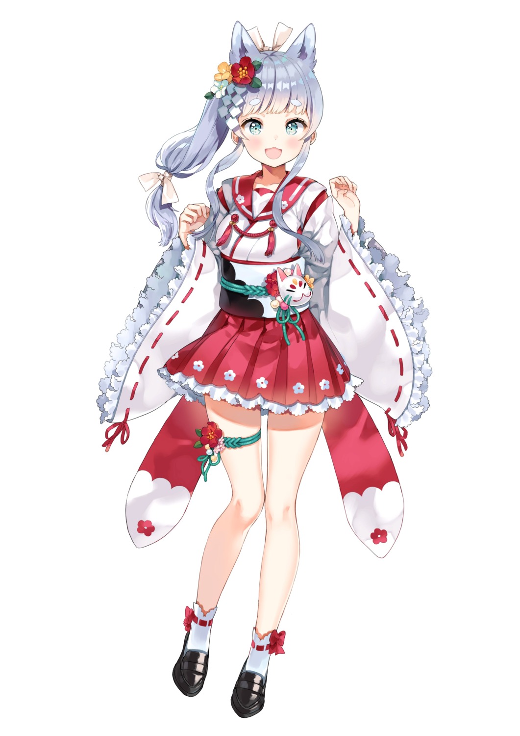 ancotaku, animal_ears, garter, japanese_clothes, onsen_musume, ryuujin_sei, seifuku