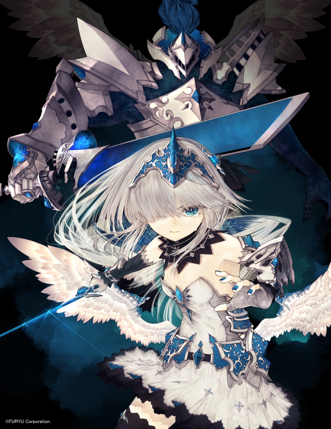 armor, riuichi, sword, thighhighs, wings