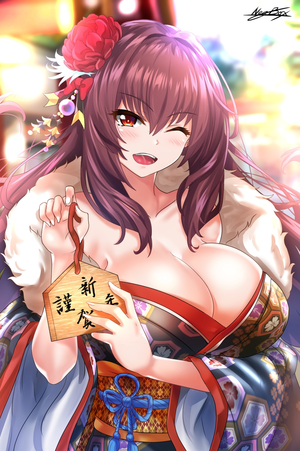 cleavage, fate/grand_order, kimono, nez-kun, no_bra, open_shirt, scathach_(fate)
