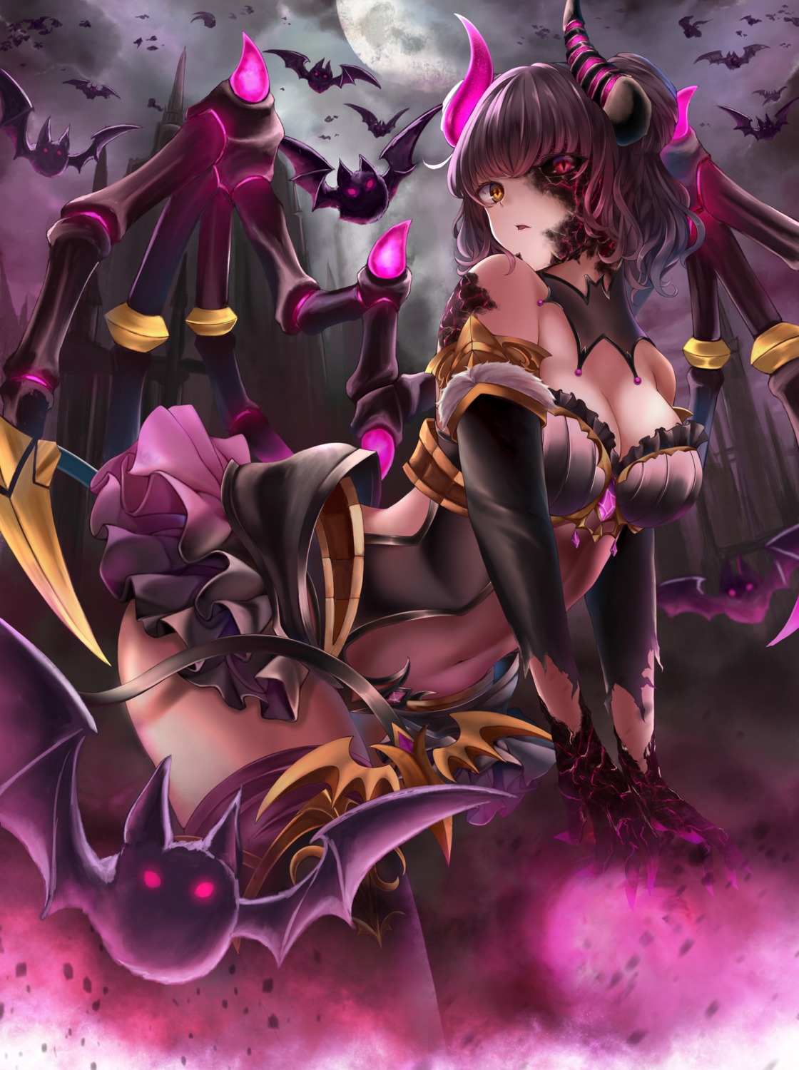 bikini_armor, cleavage, heterochromia, horns, numaguro_(tomokun0808), tail, thighhighs, wings