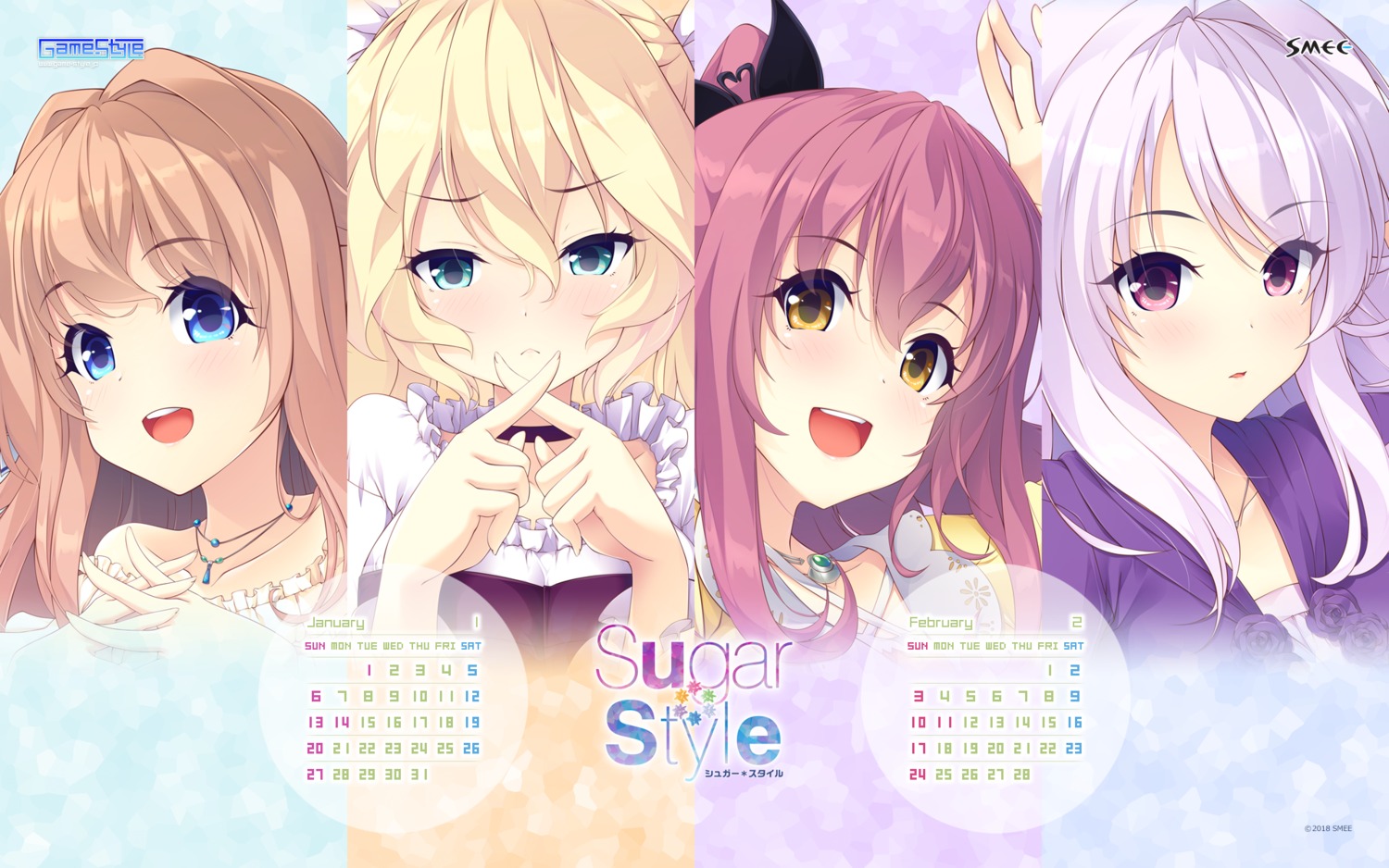 calendar, fuyutsuki_kaname, game-style, kusunoki_hare, minami_mao, morisumi_ichika, smee, sugar_*_style, taniyama-san, wallpaper