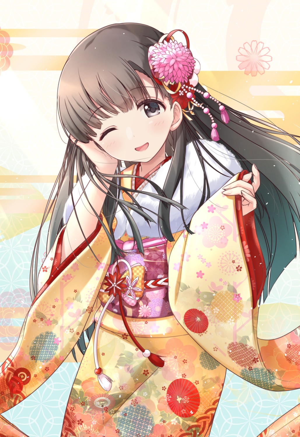 akisaka_yamoka, kimono, kobayakawa_sae, the_idolm@ster, the_idolm@ster_cinderella_girls