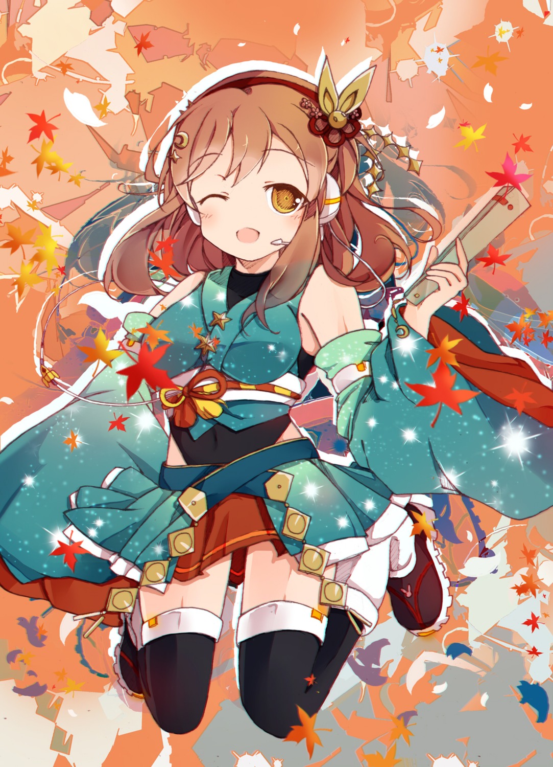 bondson, headphones, japanese_clothes, kunikida_hanamaru, love_live!_(series), love_live!_sunshine!!, thighhighs