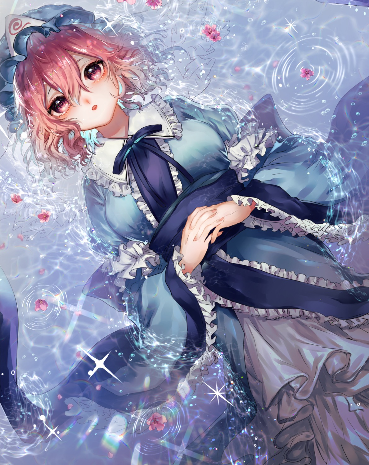 saigyouji_yuyuko, suzune_hapinesu, touhou, wet