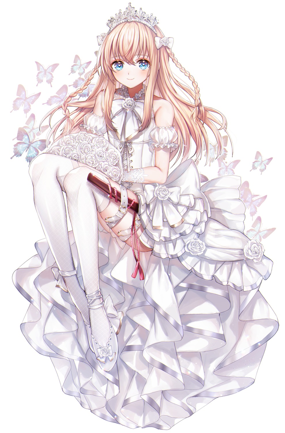 abandon_ranka, dress, garter, midare_toushirou, sword, thighhighs, touken_ranbu, trap, wedding_dress